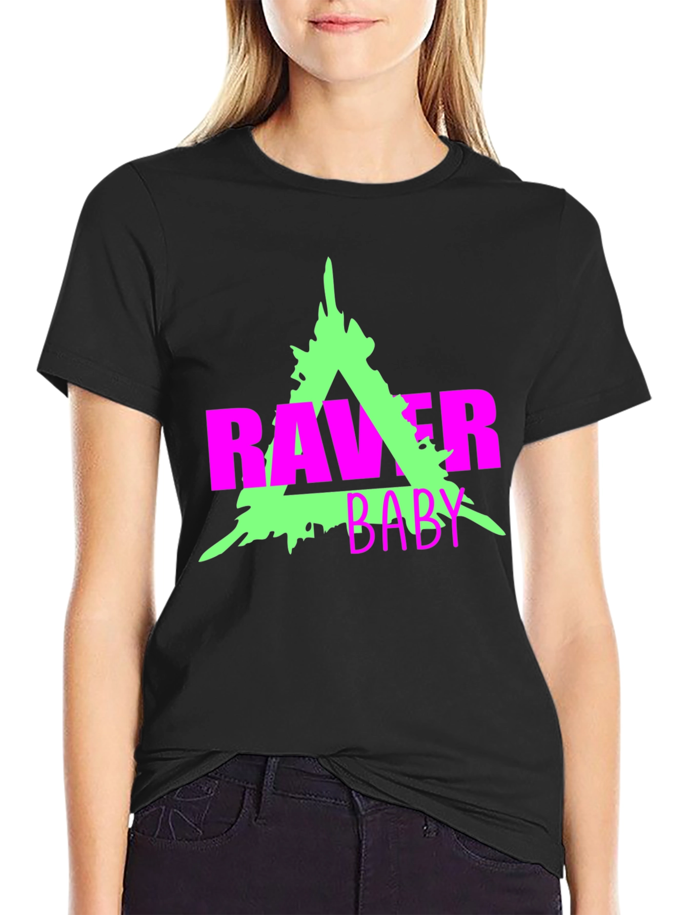 Raver Baby Graphic Tee - Neon Rave Culture Shirt