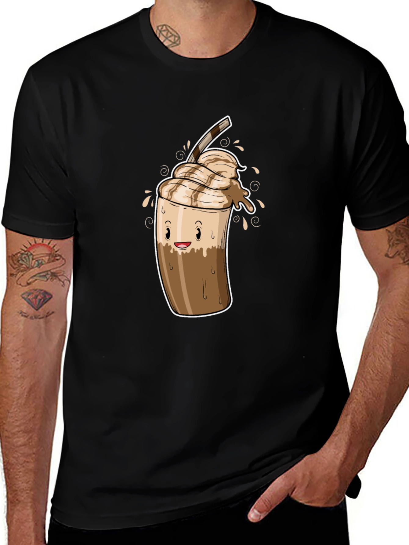 Cool Coffee Cartoon Graphic Black T-Shirt
