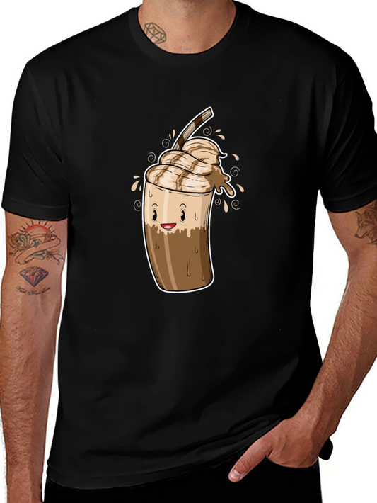 Cool Coffee Cartoon Graphic Black T-Shirt