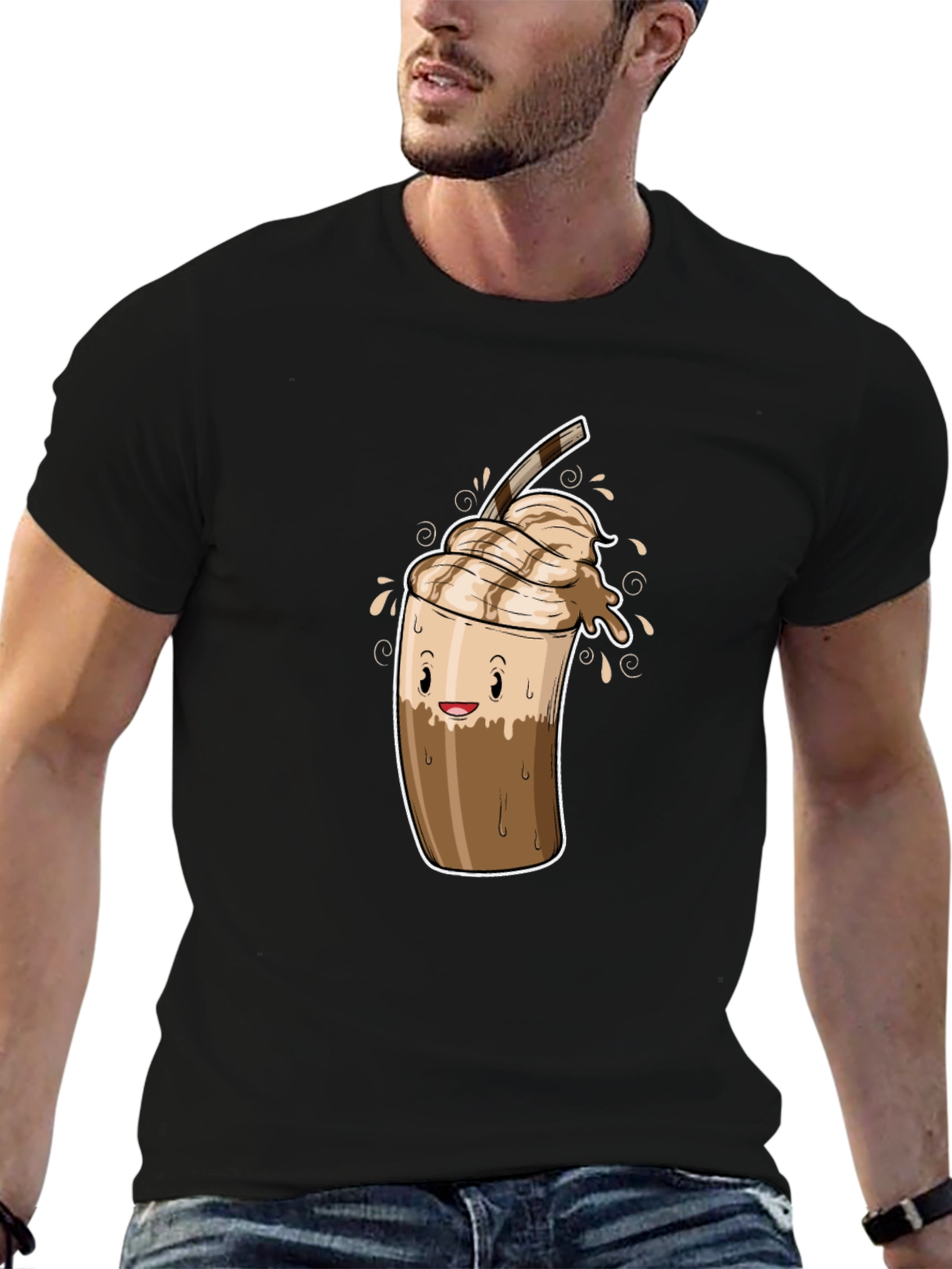 Cool Coffee Cartoon Graphic Black T-Shirt