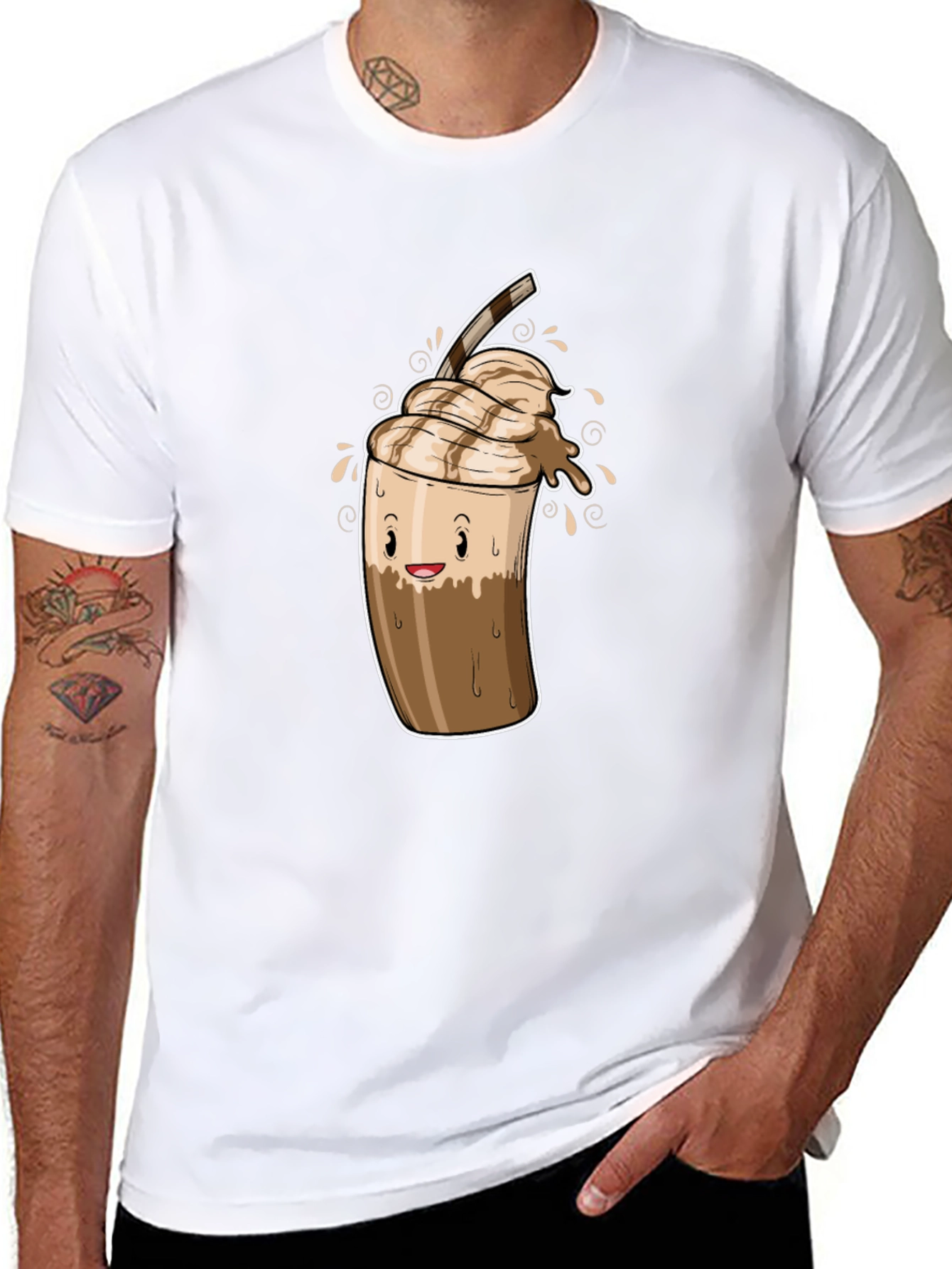 Cool Coffee Cartoon Graphic Black T-Shirt