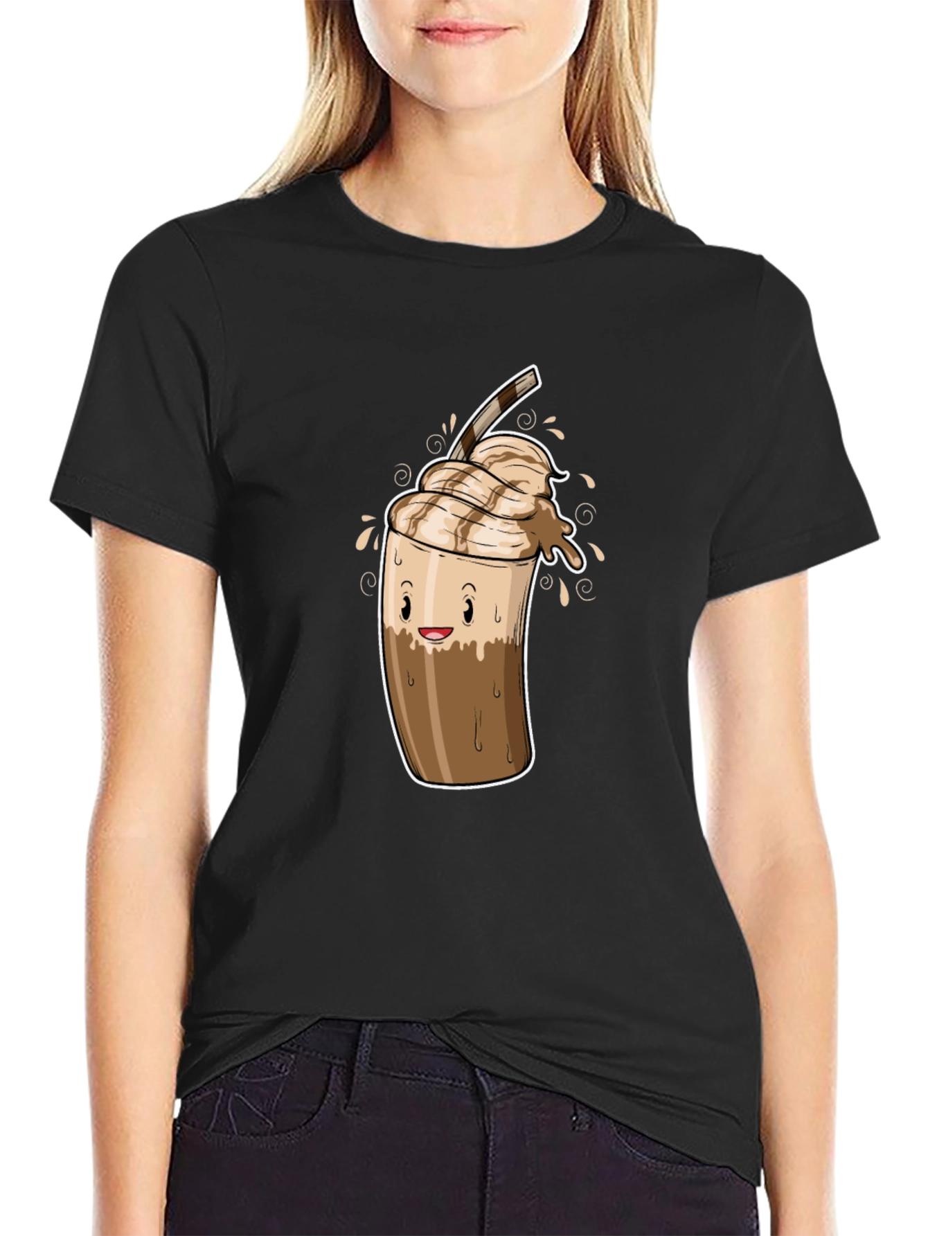 Cool Coffee Cartoon Graphic Black T-Shirt