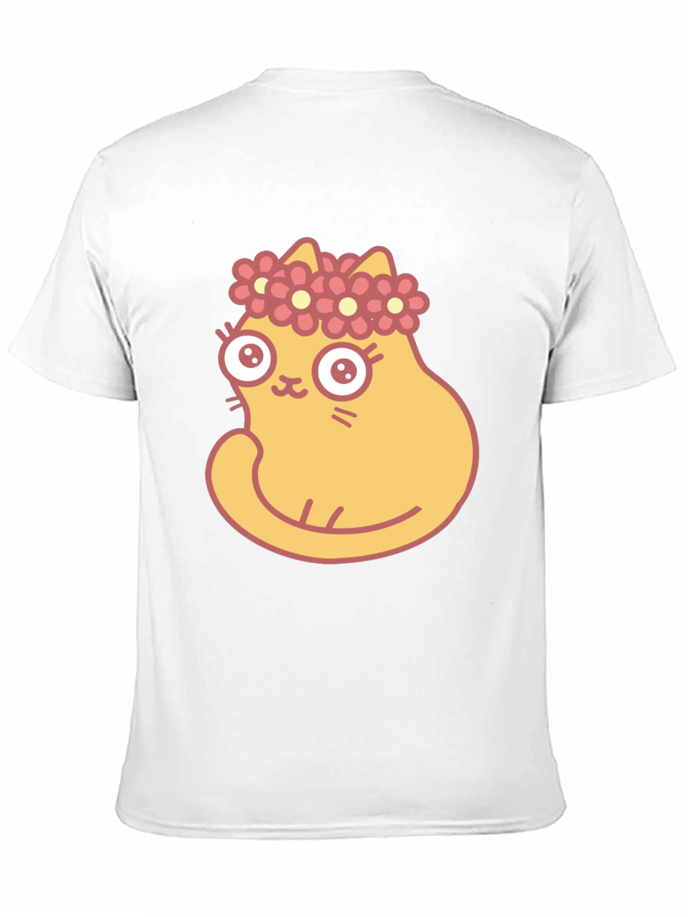 Cute Cartoon Cat with Flower Crown Black T-Shirt