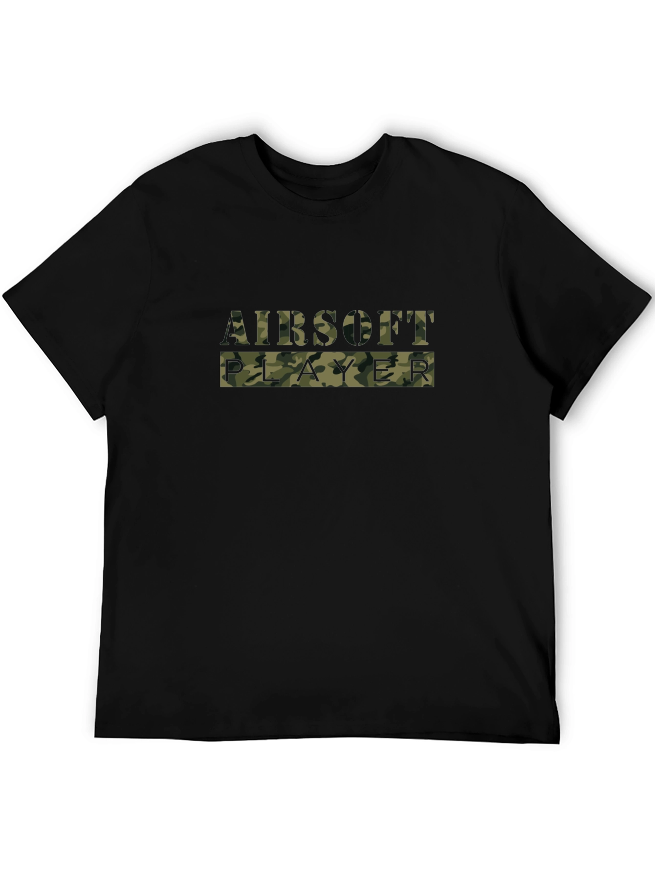 Airsoft Player Camo Print Black T-Shirt