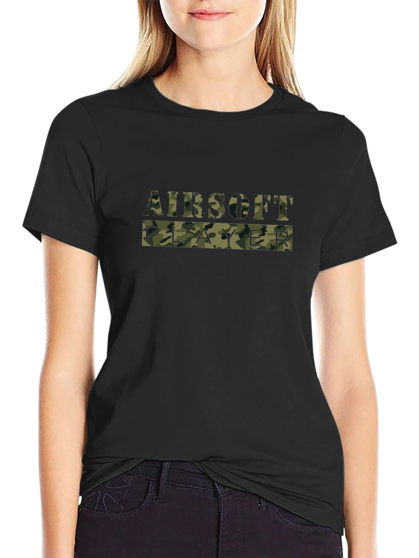 Airsoft Player Camo Print Black T-Shirt