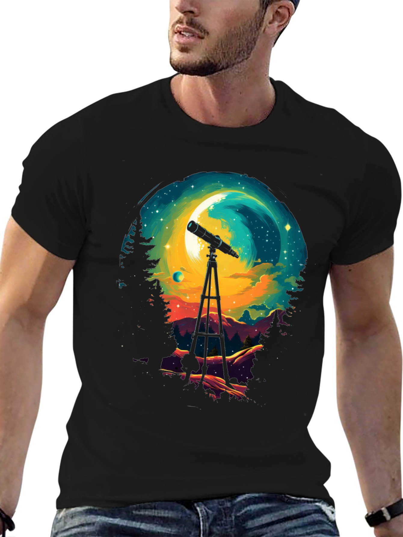 Astronomy Night Sky Telescope Graphic T-Shirt