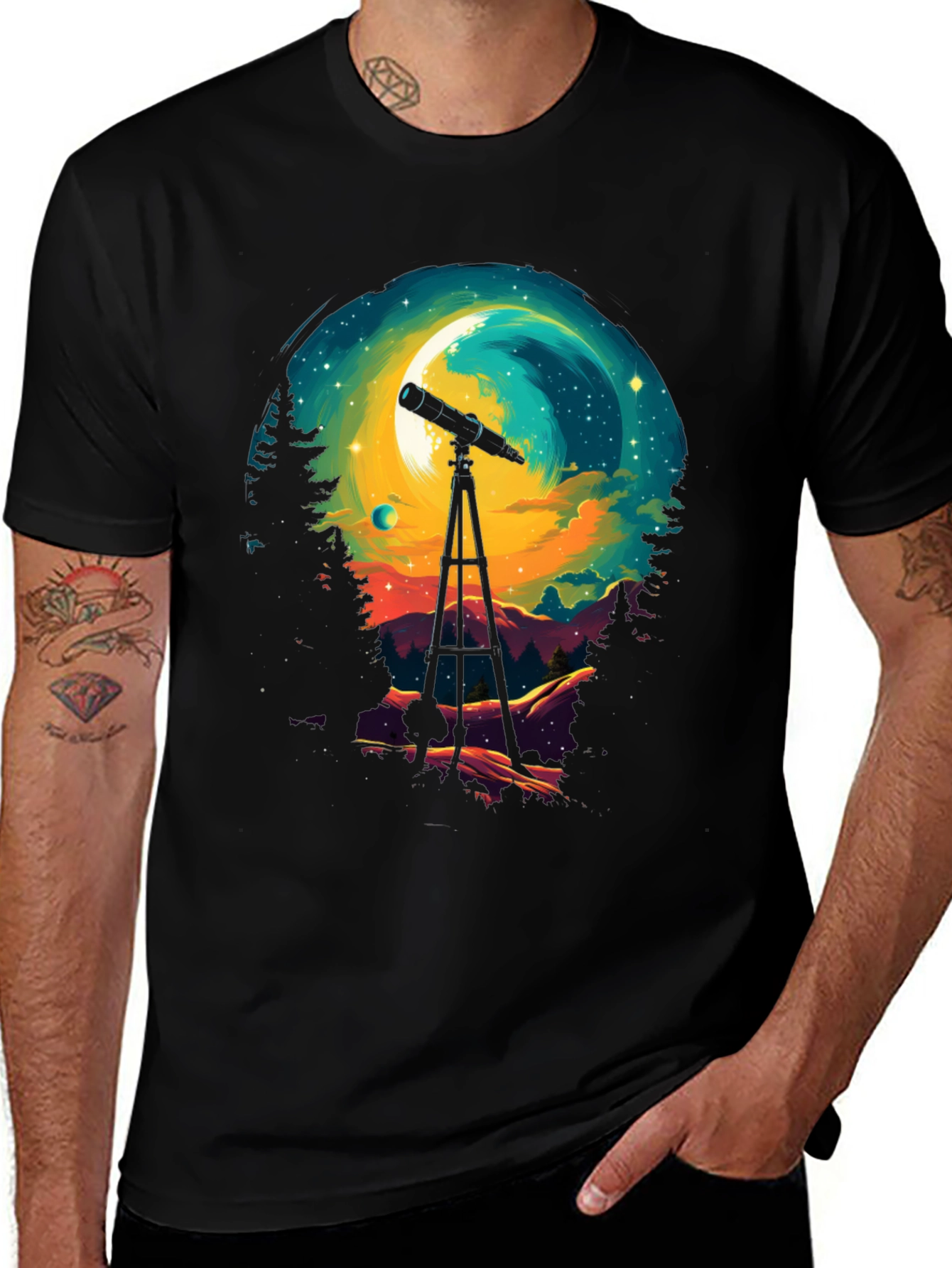 Astronomy Night Sky Telescope Graphic T-Shirt