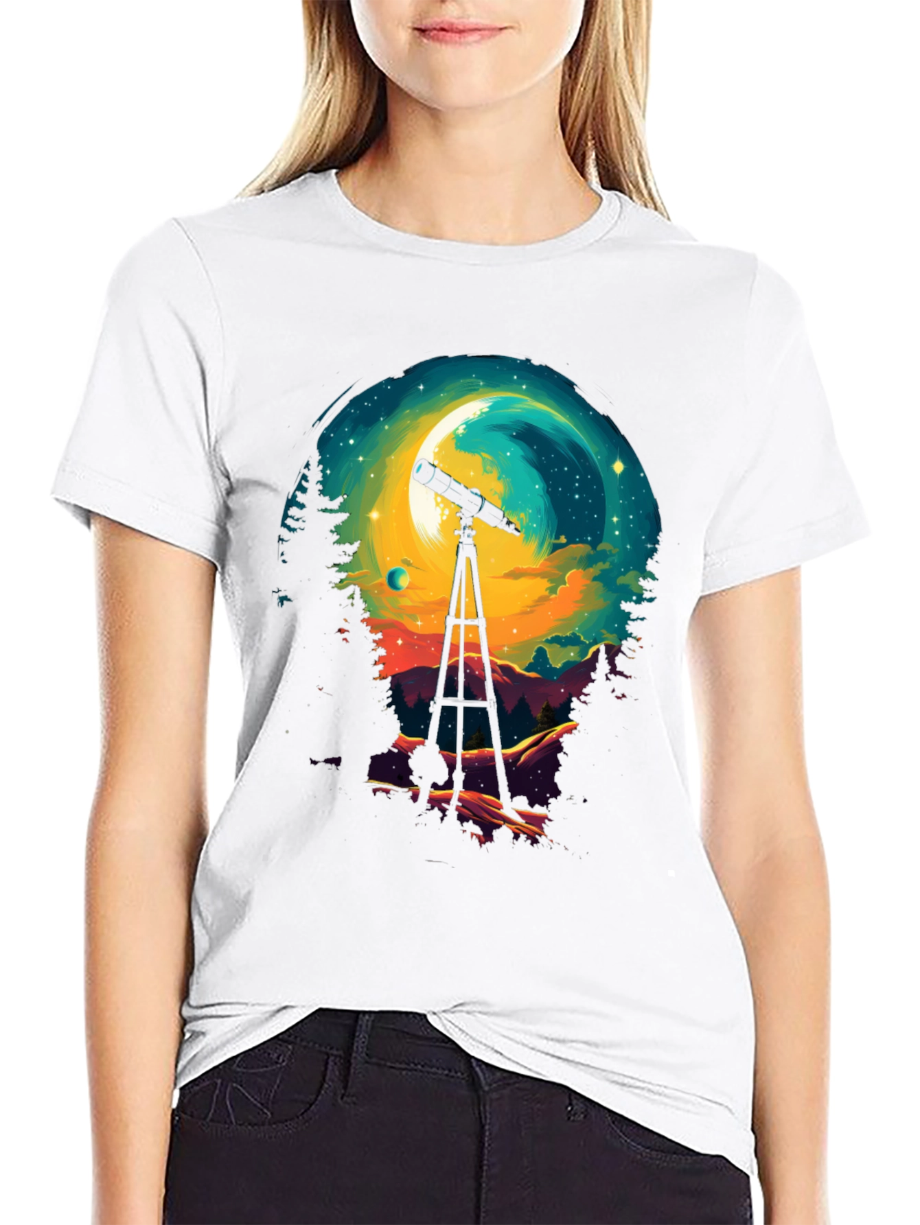 Astronomy Night Sky Telescope Graphic T-Shirt
