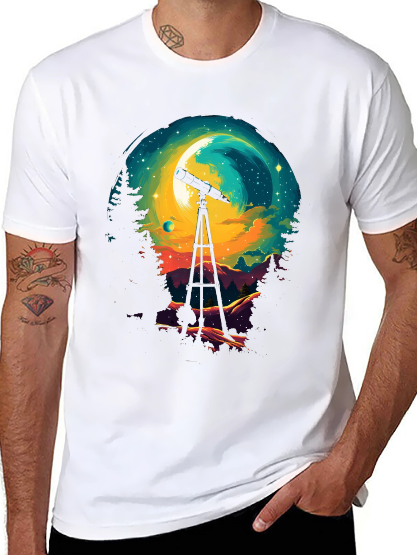 Astronomy Night Sky Telescope Graphic T-Shirt