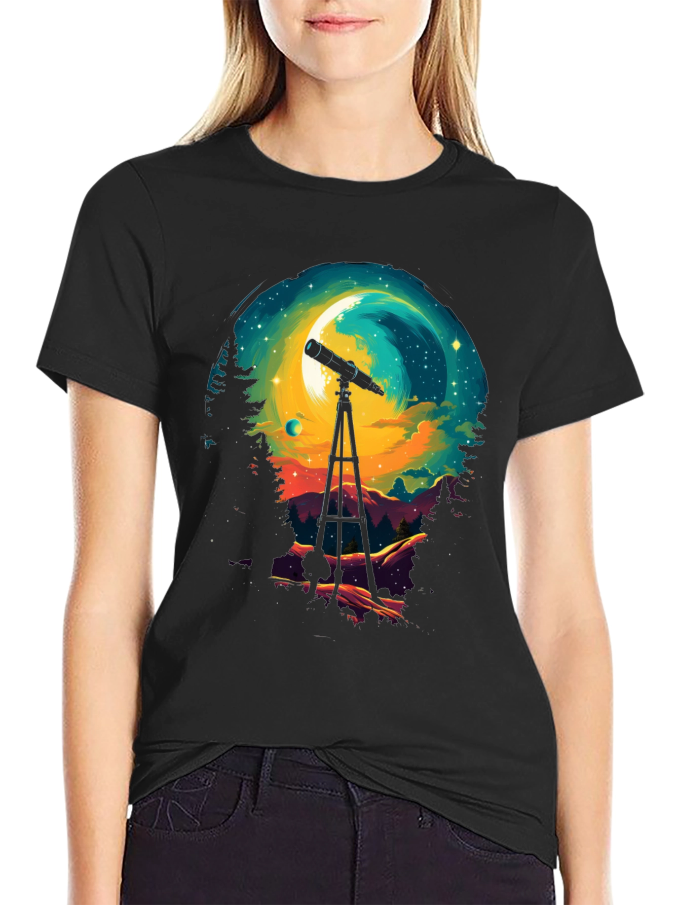 Astronomy Night Sky Telescope Graphic T-Shirt