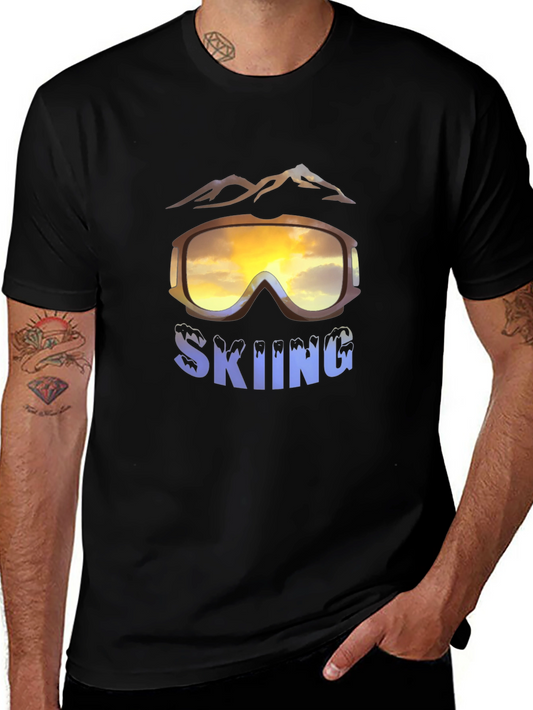 Mens Skiing Goggles Graphic Black T-Shirt
