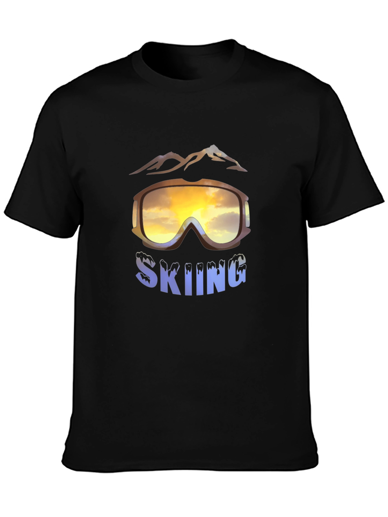 Mens Skiing Goggles Graphic Black T-Shirt