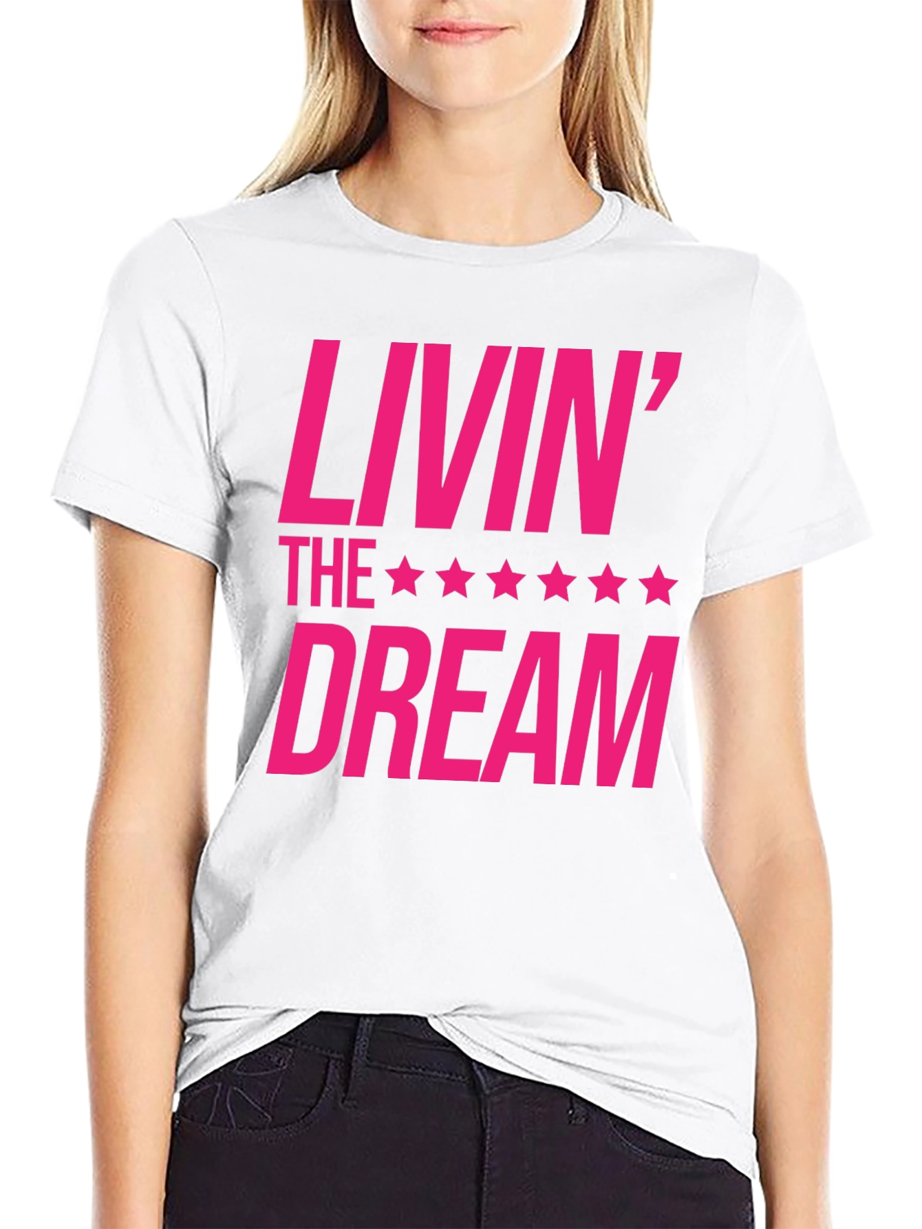 Livin the Dream Graphic Tee - Hot Pink Print
