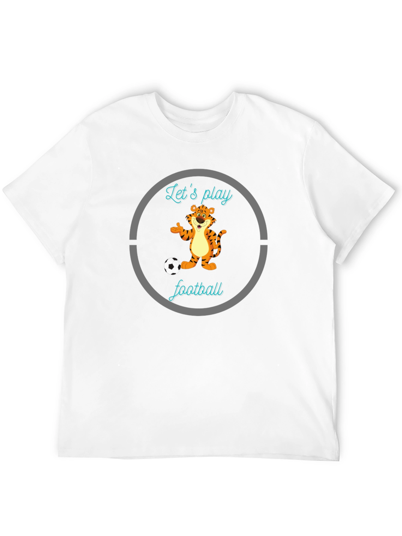 Fun Cartoon Tiger Lets Play Football Black T-Shirt