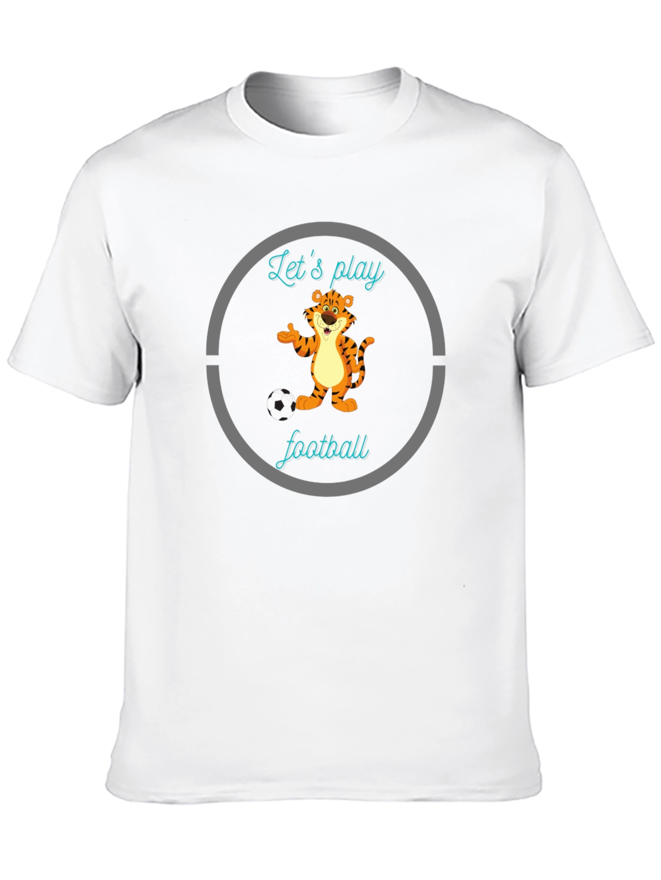 Fun Cartoon Tiger Lets Play Football Black T-Shirt