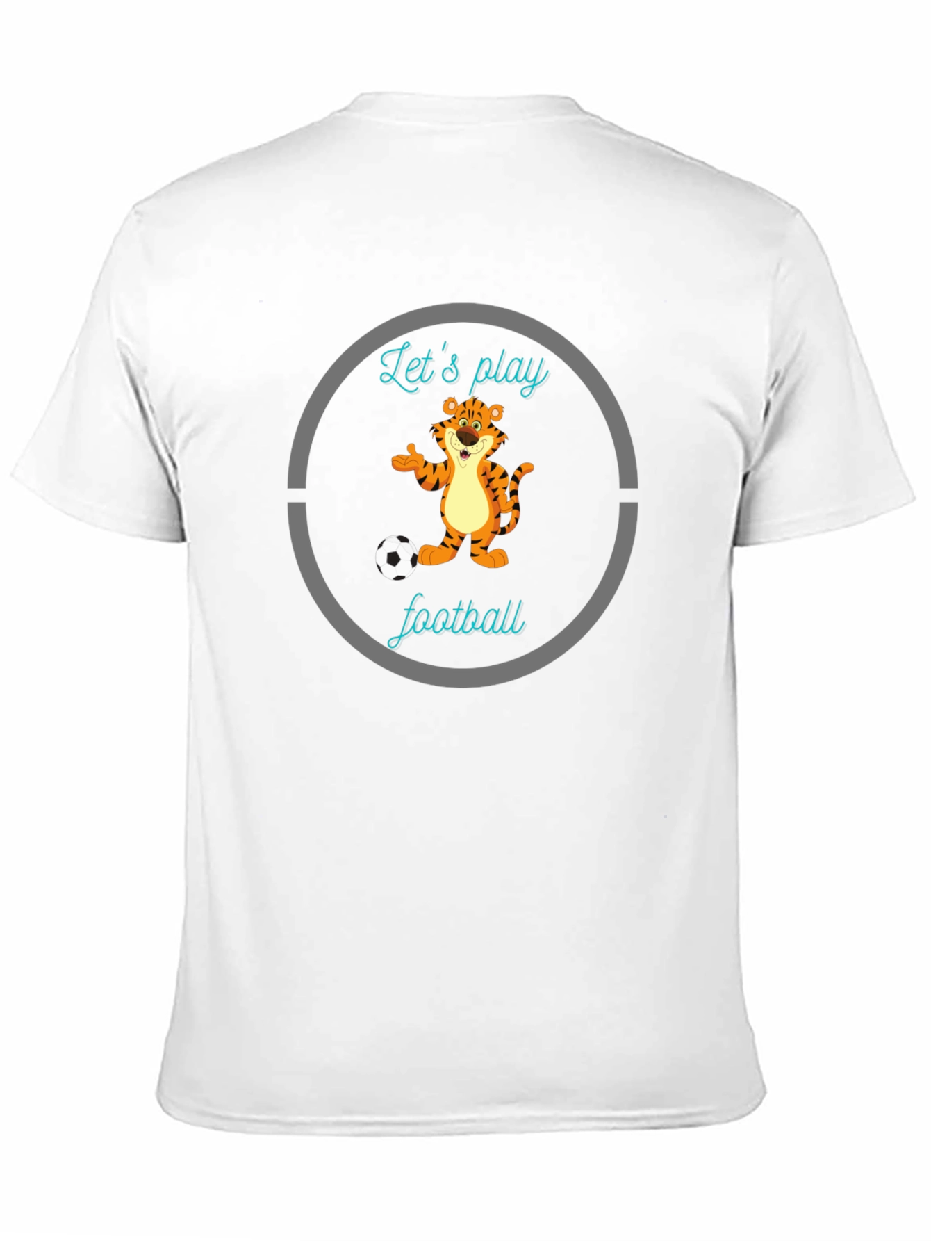 Fun Cartoon Tiger Lets Play Football Black T-Shirt