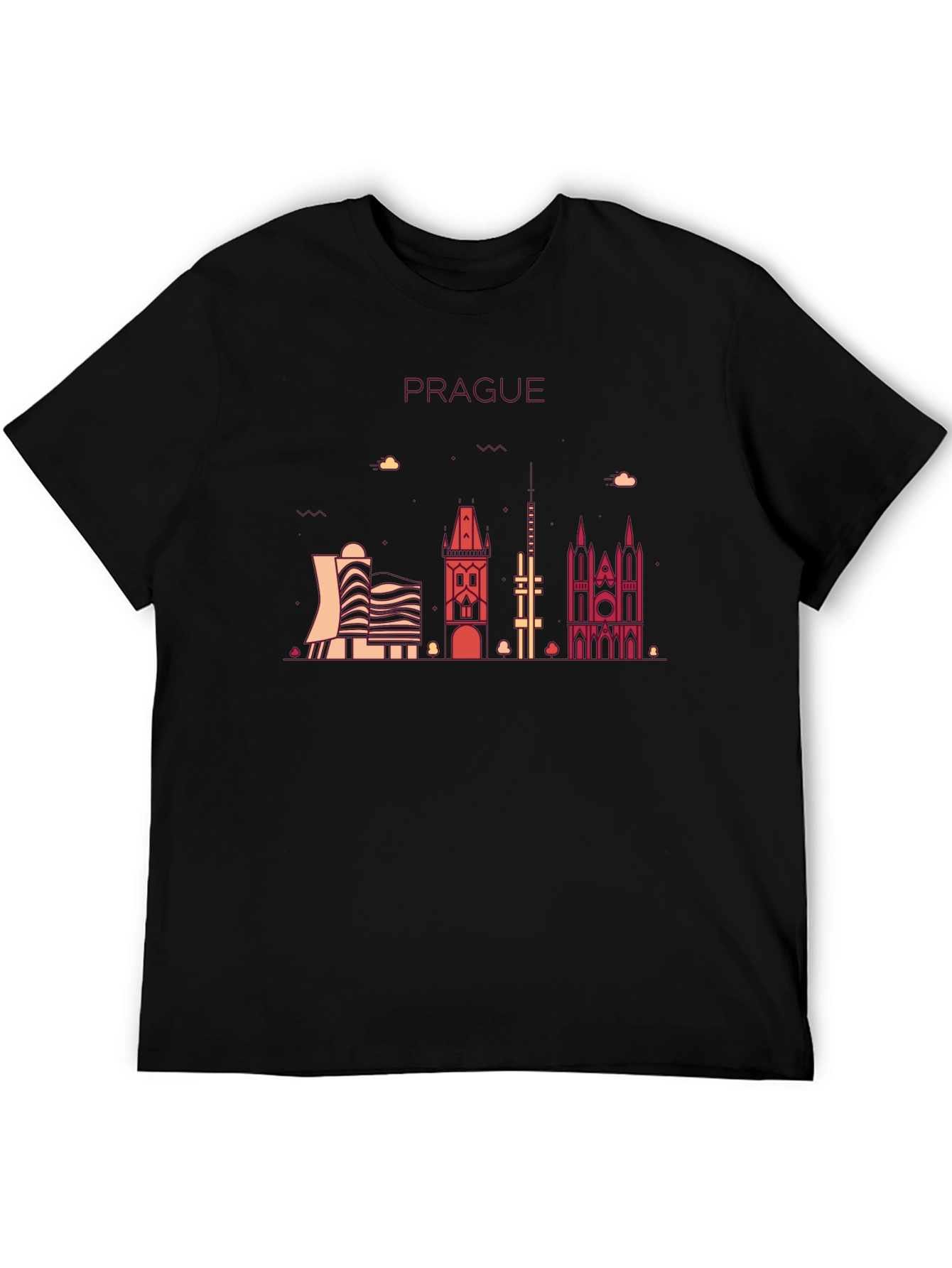 Prague Skyline Graphic T-Shirt - Black