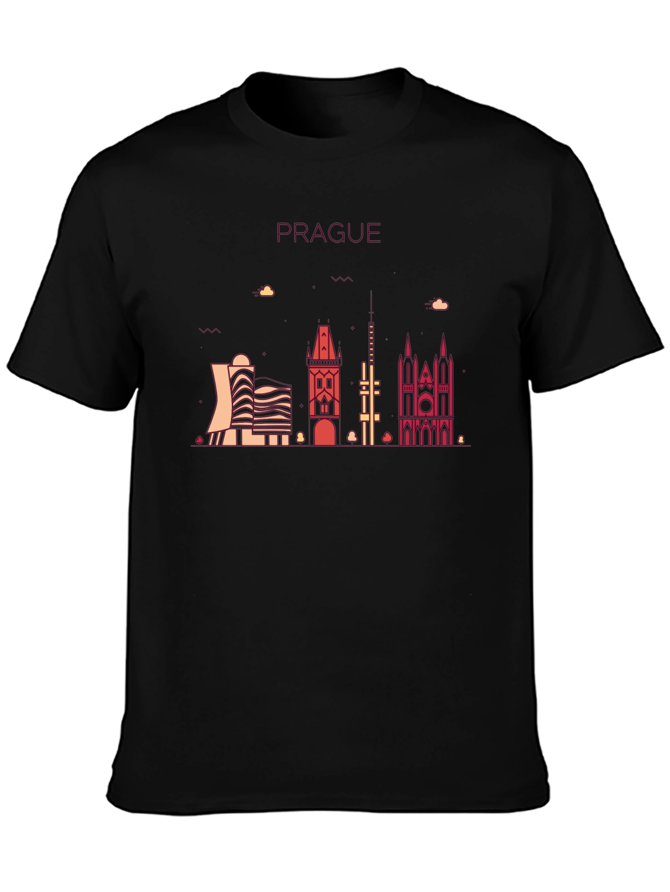 Prague Skyline Graphic T-Shirt - Black