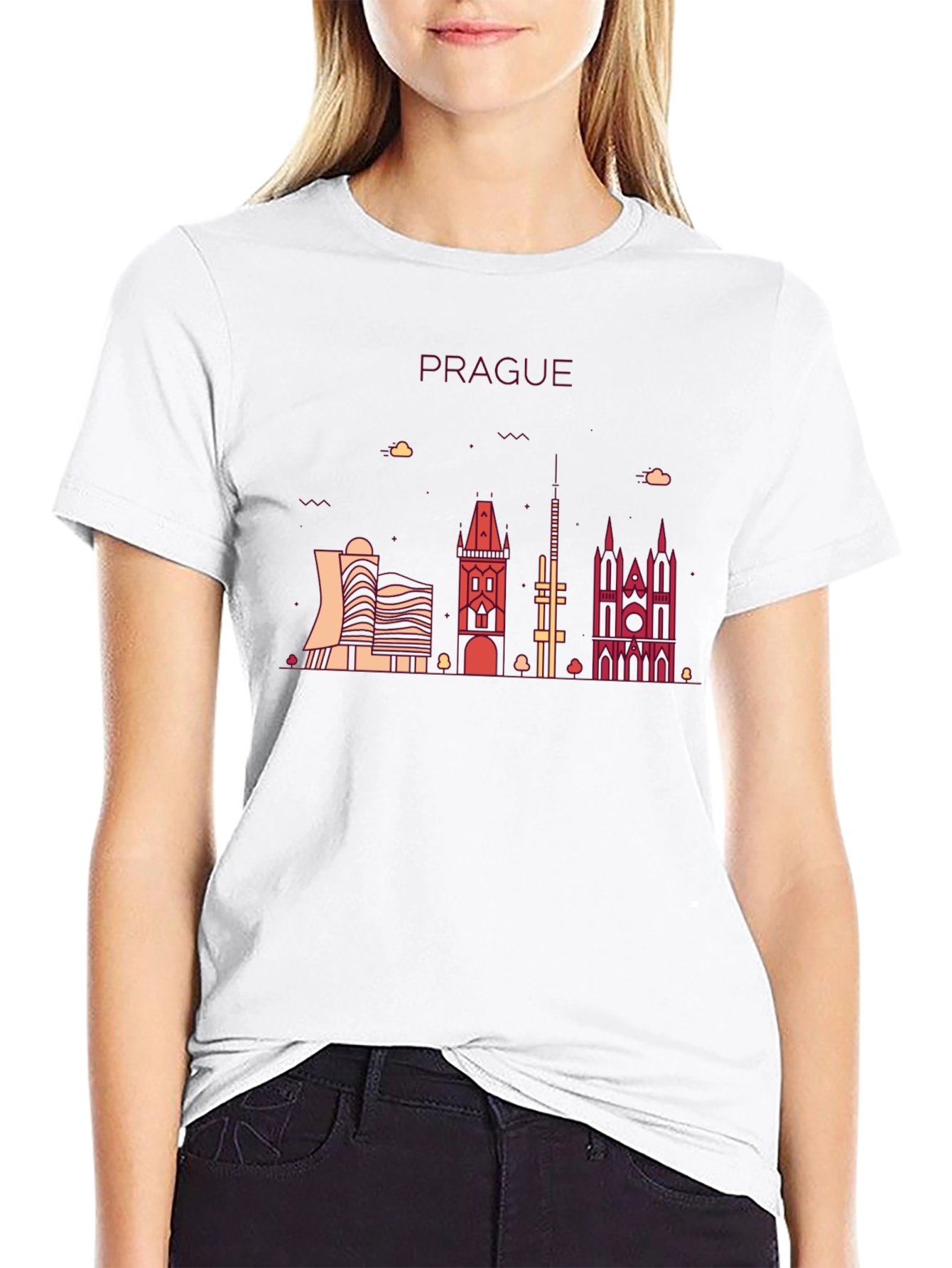 Prague Skyline Graphic T-Shirt - Black
