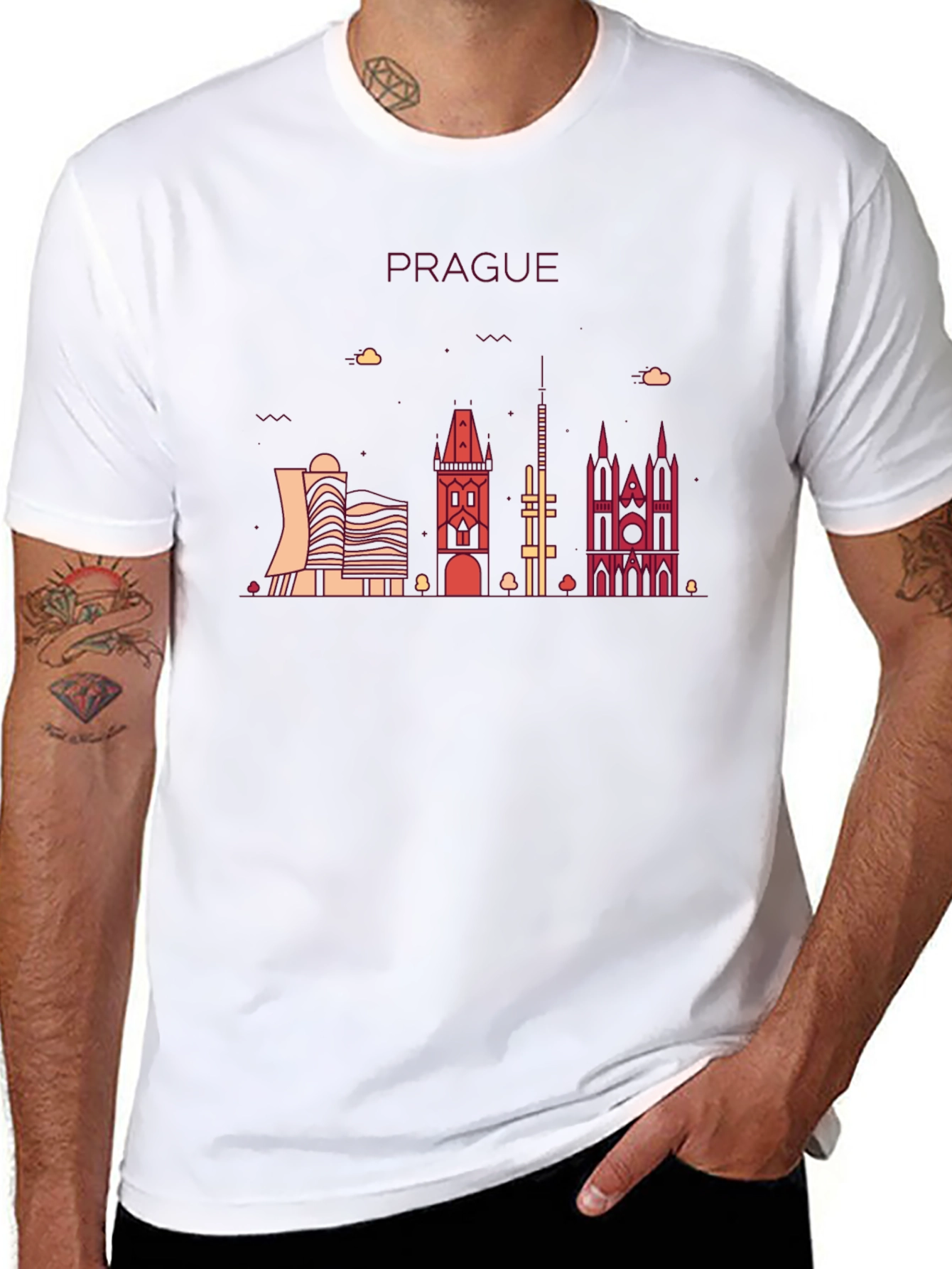 Prague Skyline Graphic T-Shirt - Black