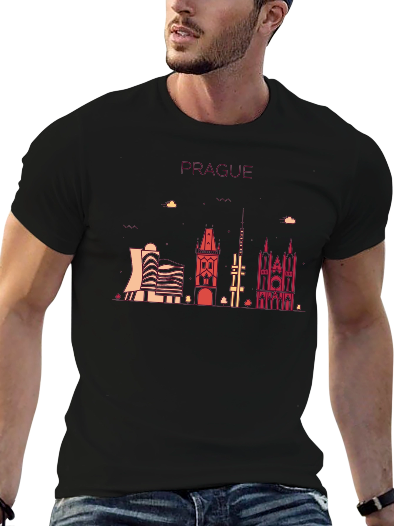 Prague Skyline Graphic T-Shirt - Black