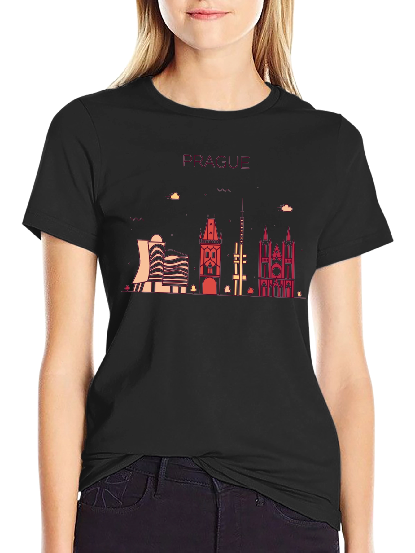Prague Skyline Graphic T-Shirt - Black