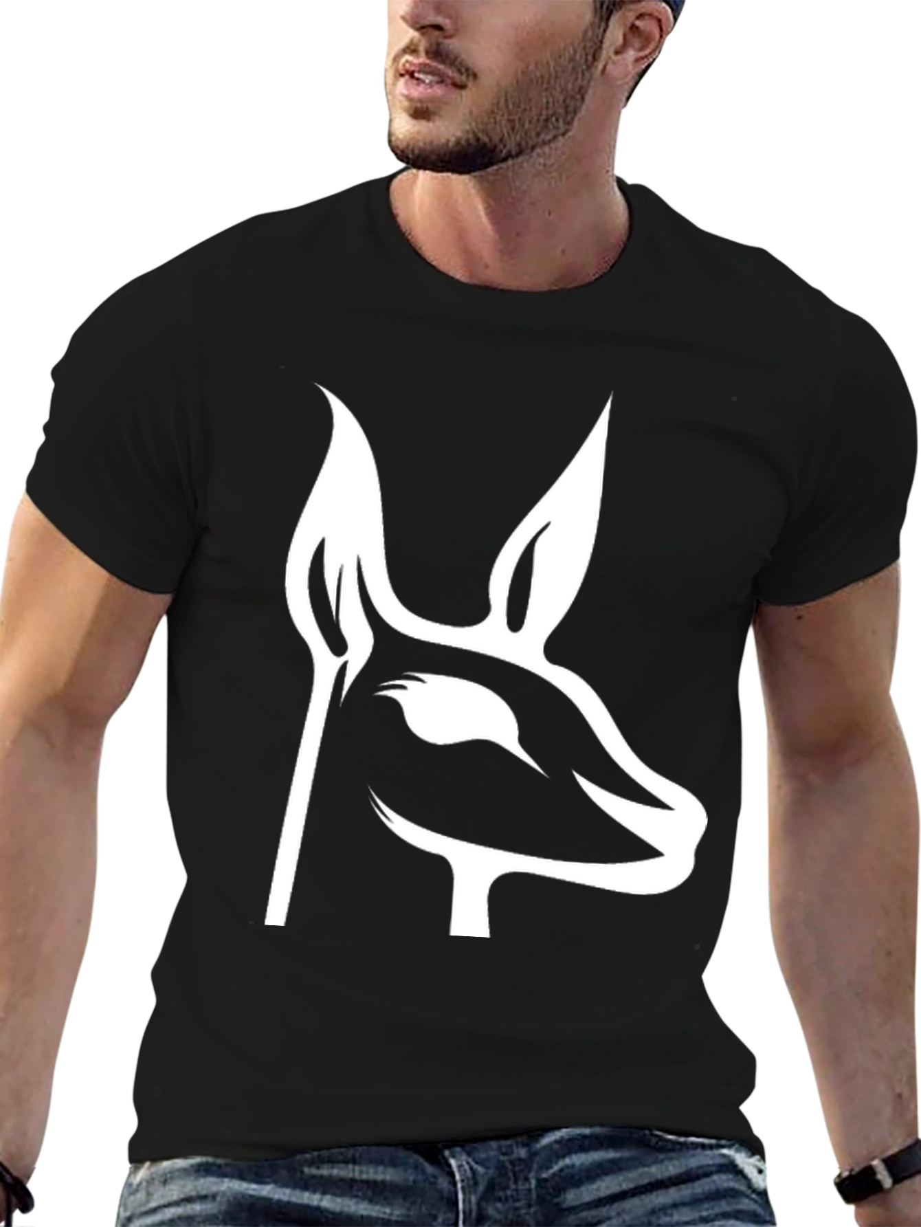 Modern Deer Silhouette Graphic Tee - Black