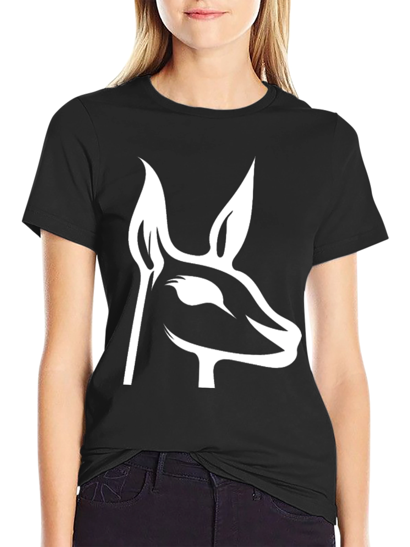Modern Deer Silhouette Graphic Tee - Black
