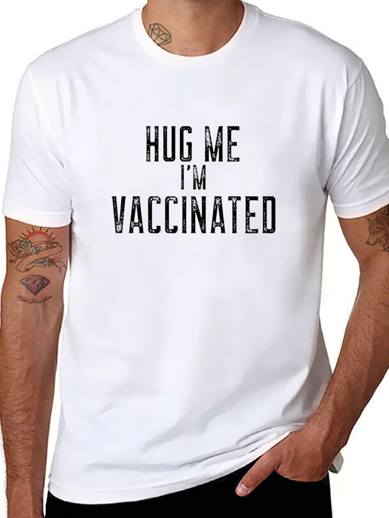 Hug Me Im Vaccinated - Black T-Shirt