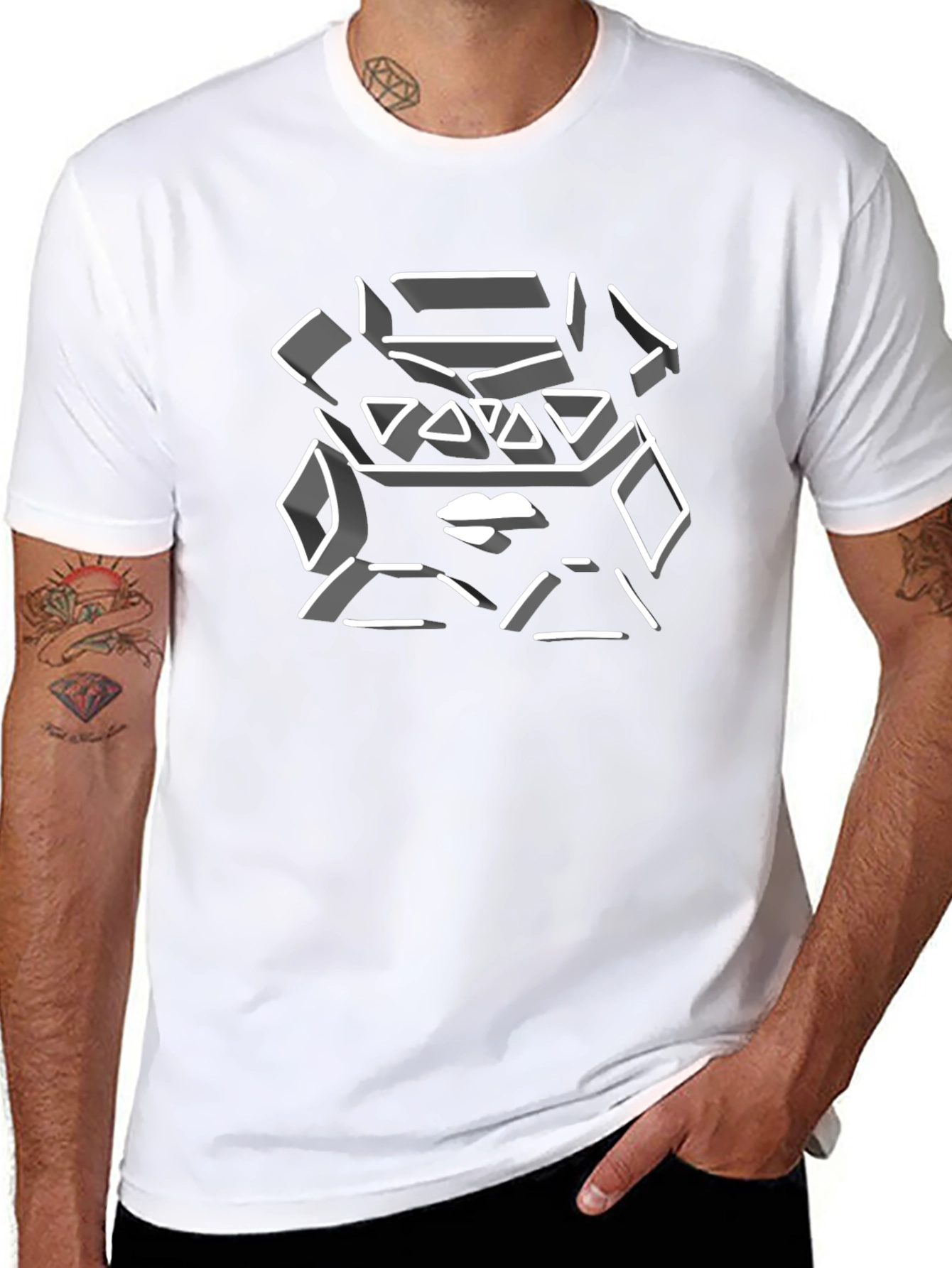 Abstract Geometric Lips Graphic Tee - Black