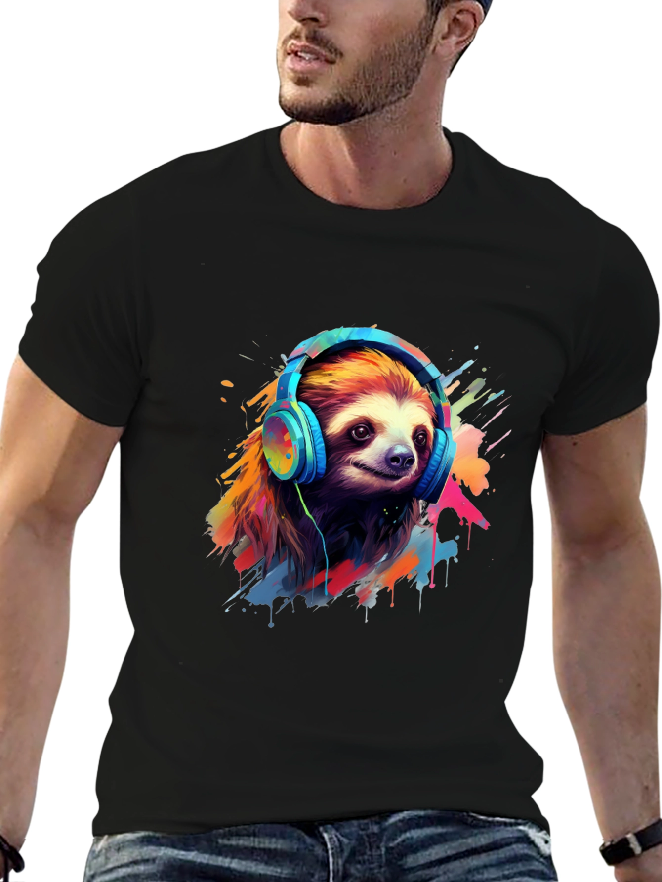 Sloth in Headphones Graphic Tee