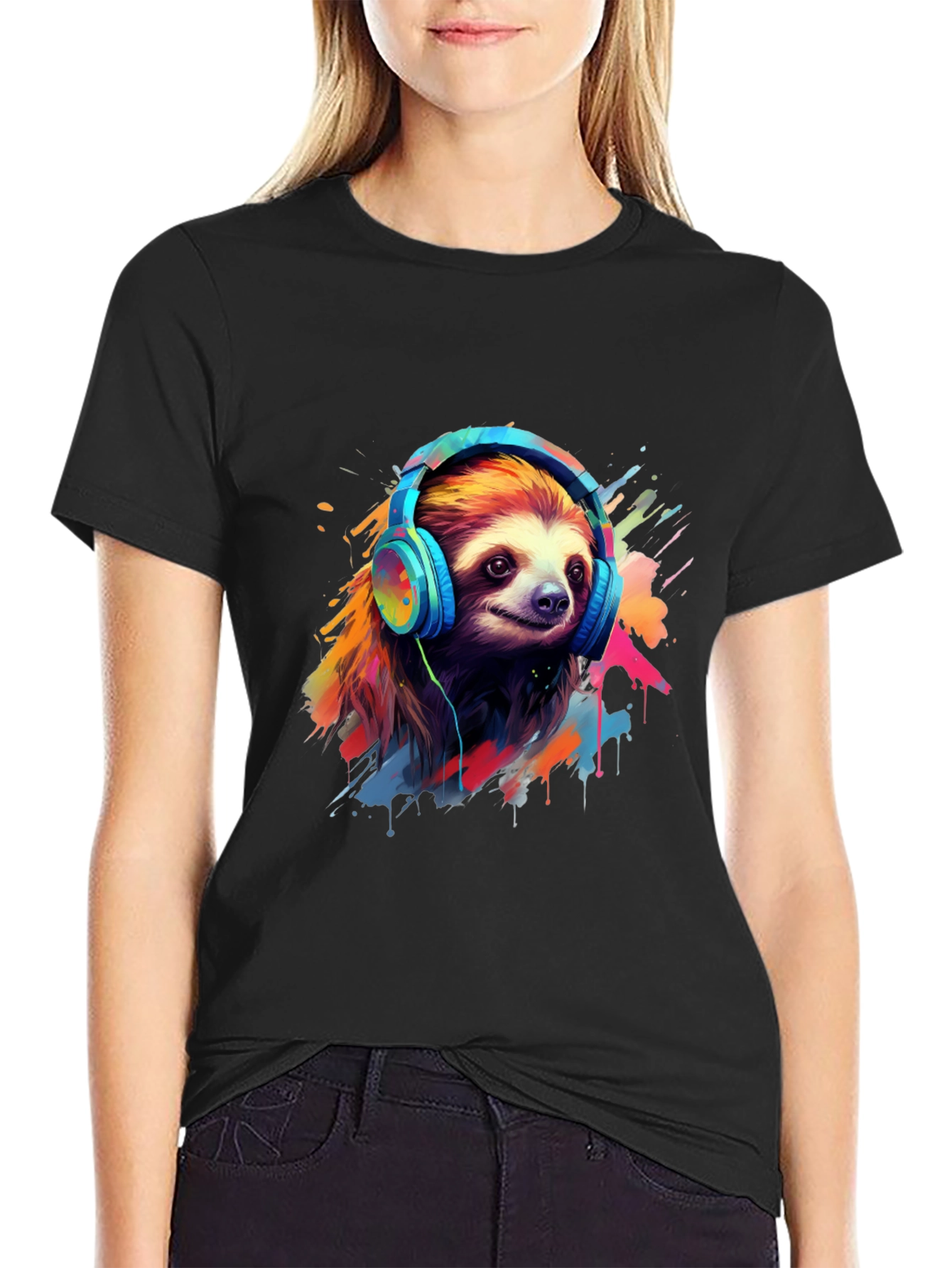 Sloth in Headphones Graphic Tee