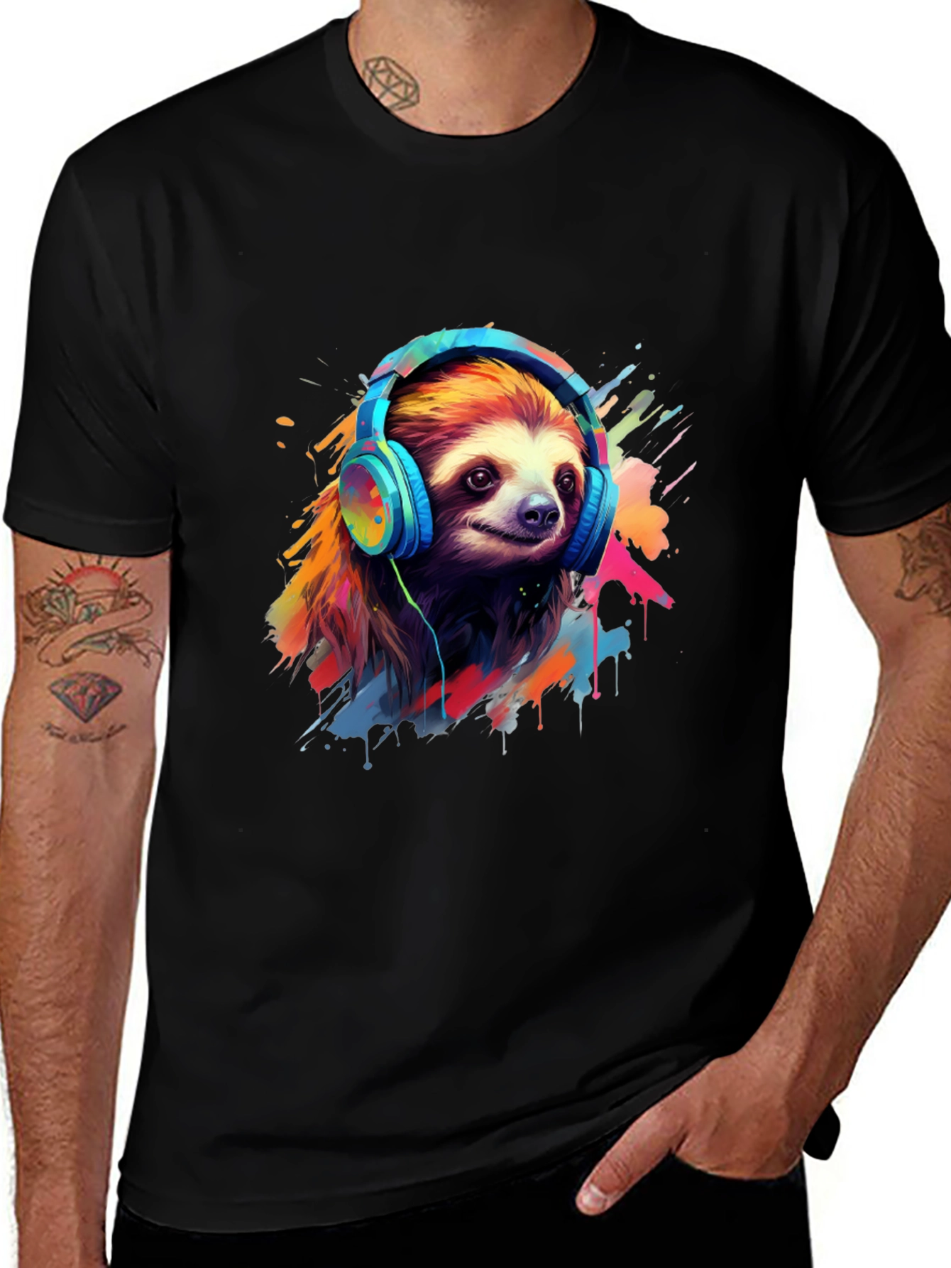Sloth in Headphones Graphic Tee