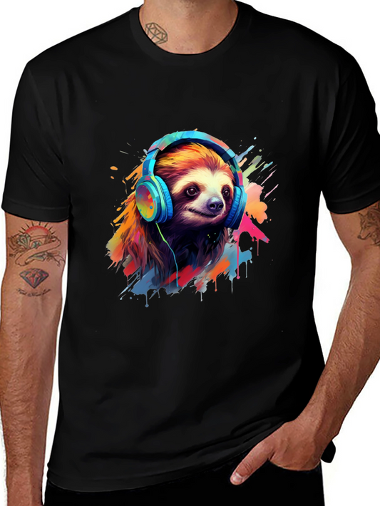 Sloth in Headphones Graphic Tee