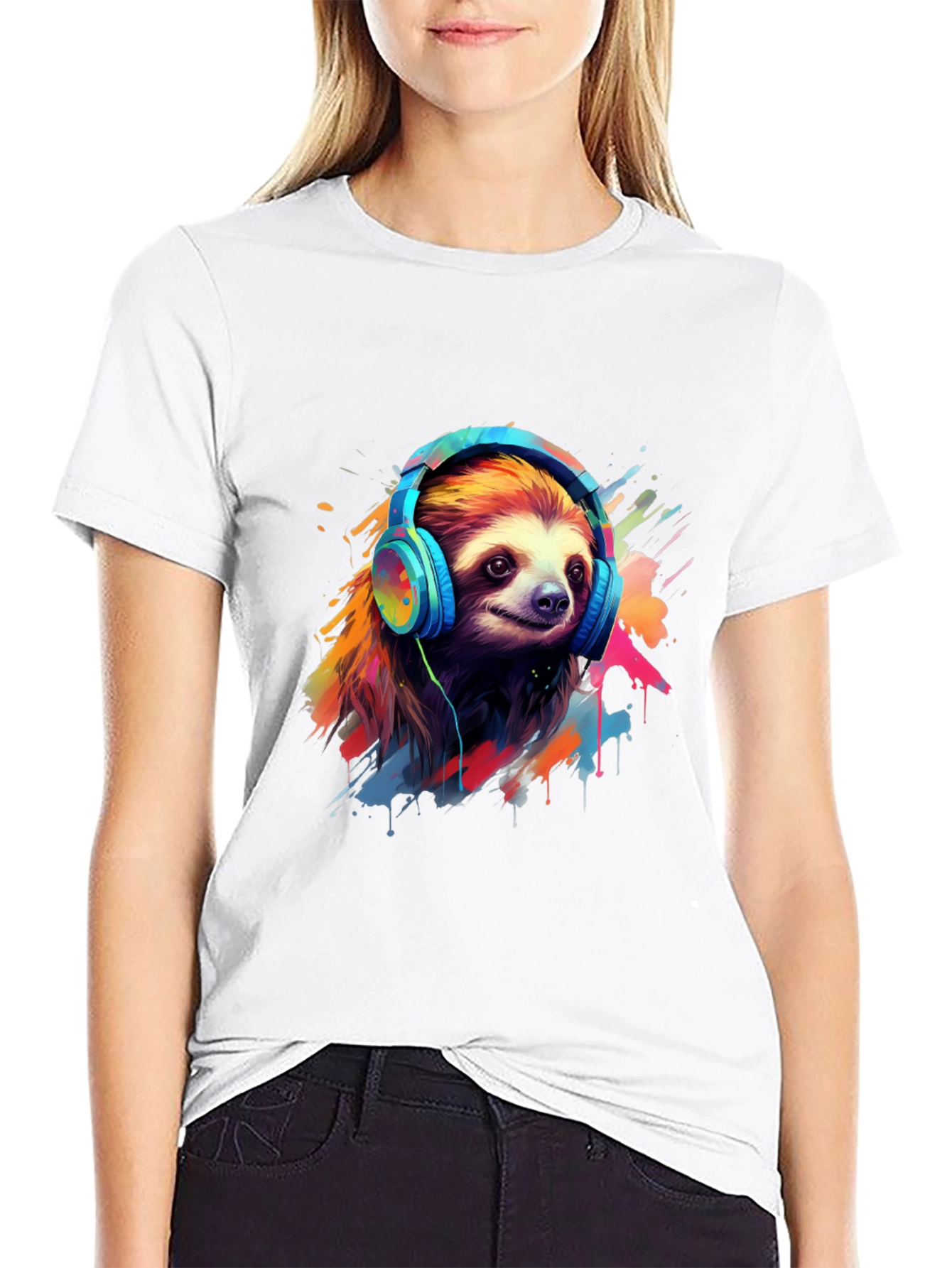 Sloth in Headphones Graphic Tee