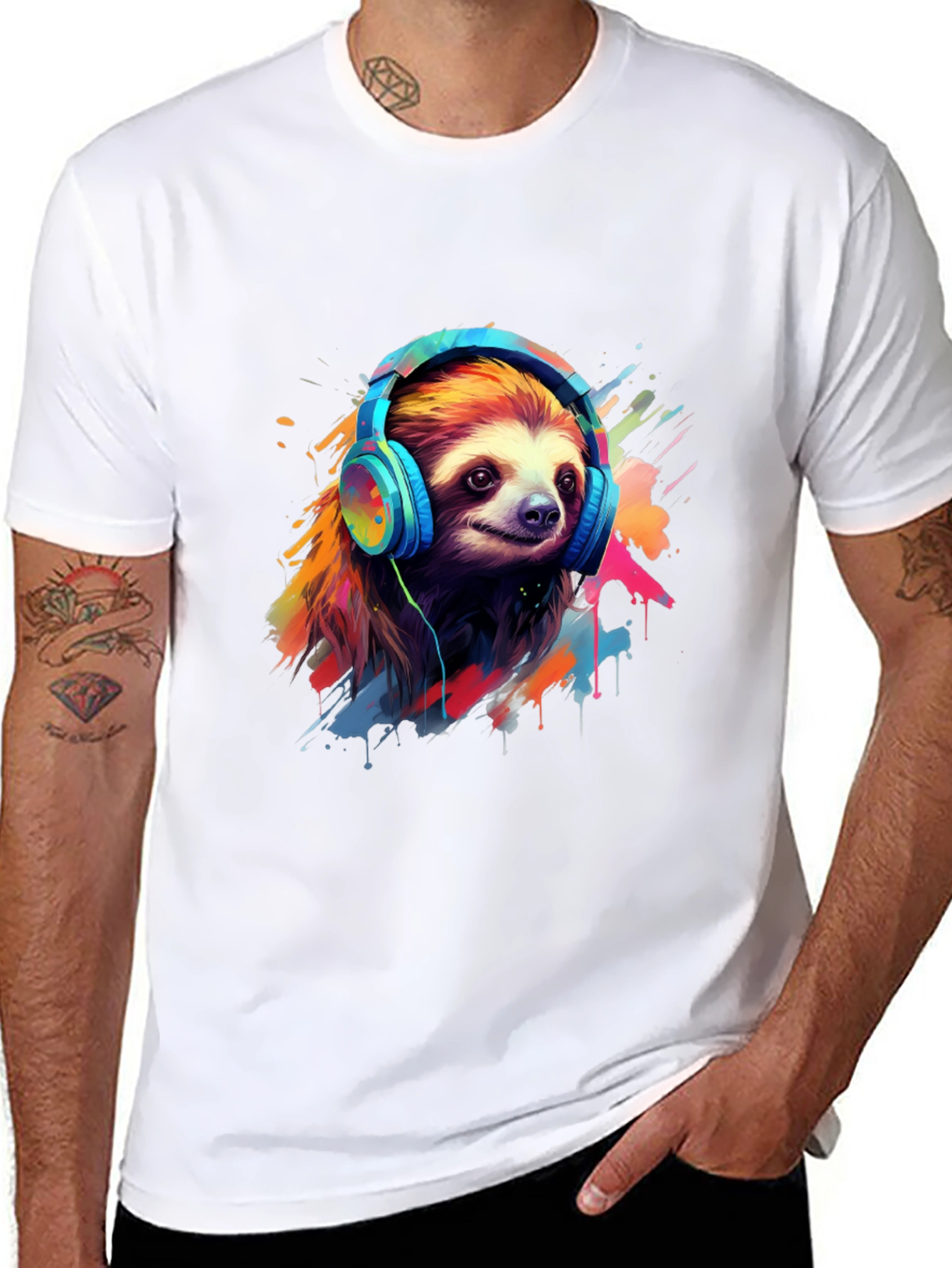 Sloth in Headphones Graphic Tee