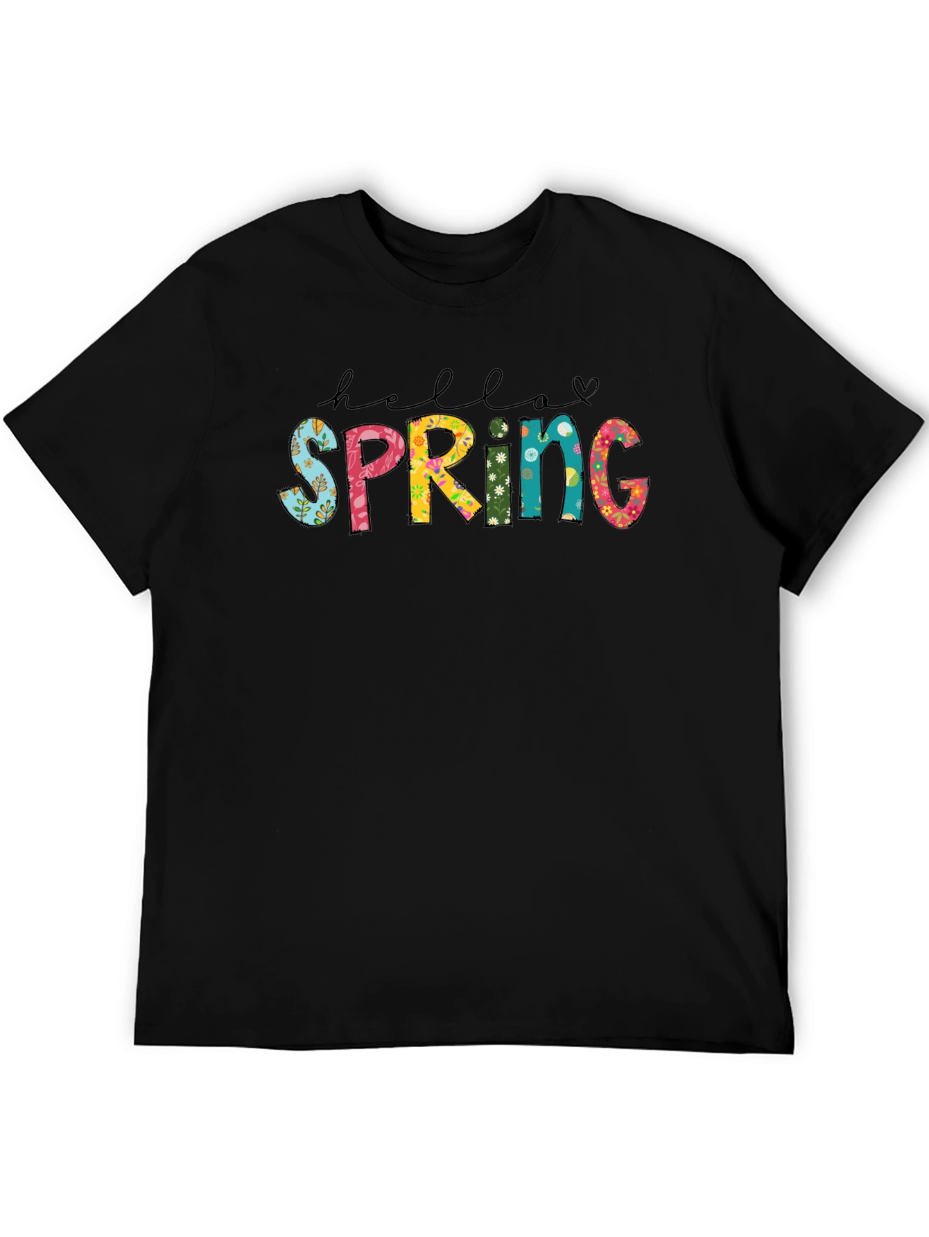Hello Spring Graphic Tee - Black Cotton Comfort