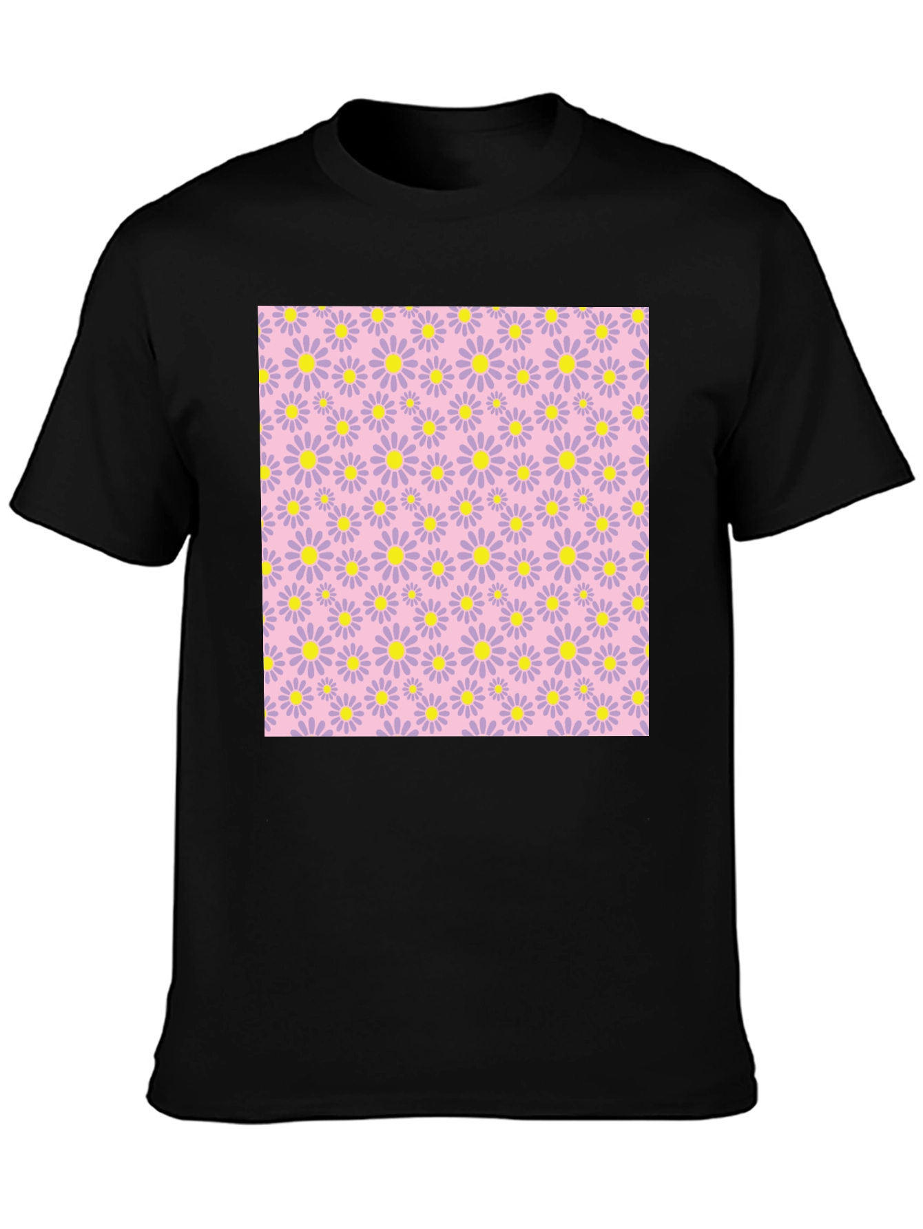 Floral Patterned Black T-Shirt