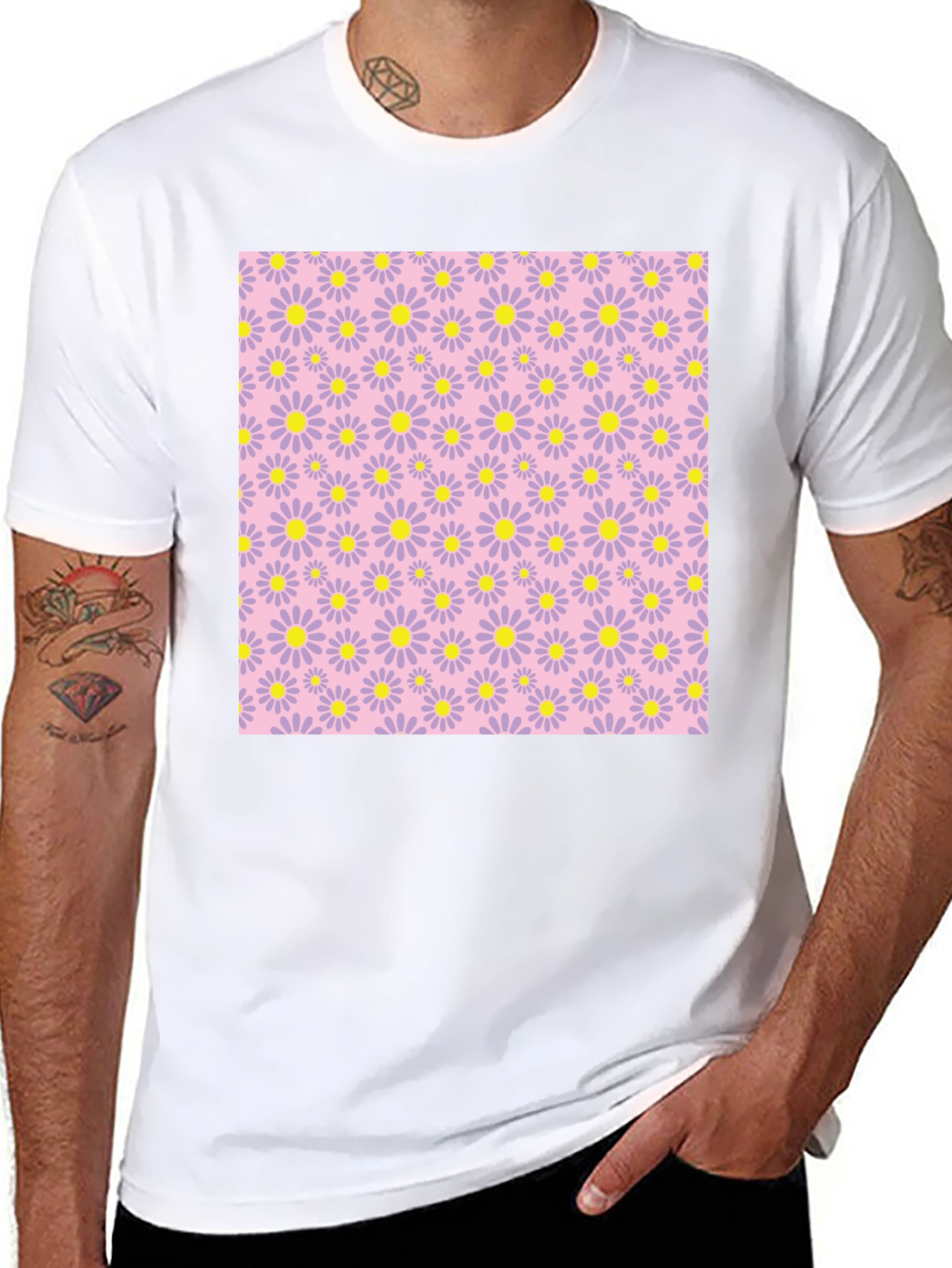 Floral Patterned Black T-Shirt