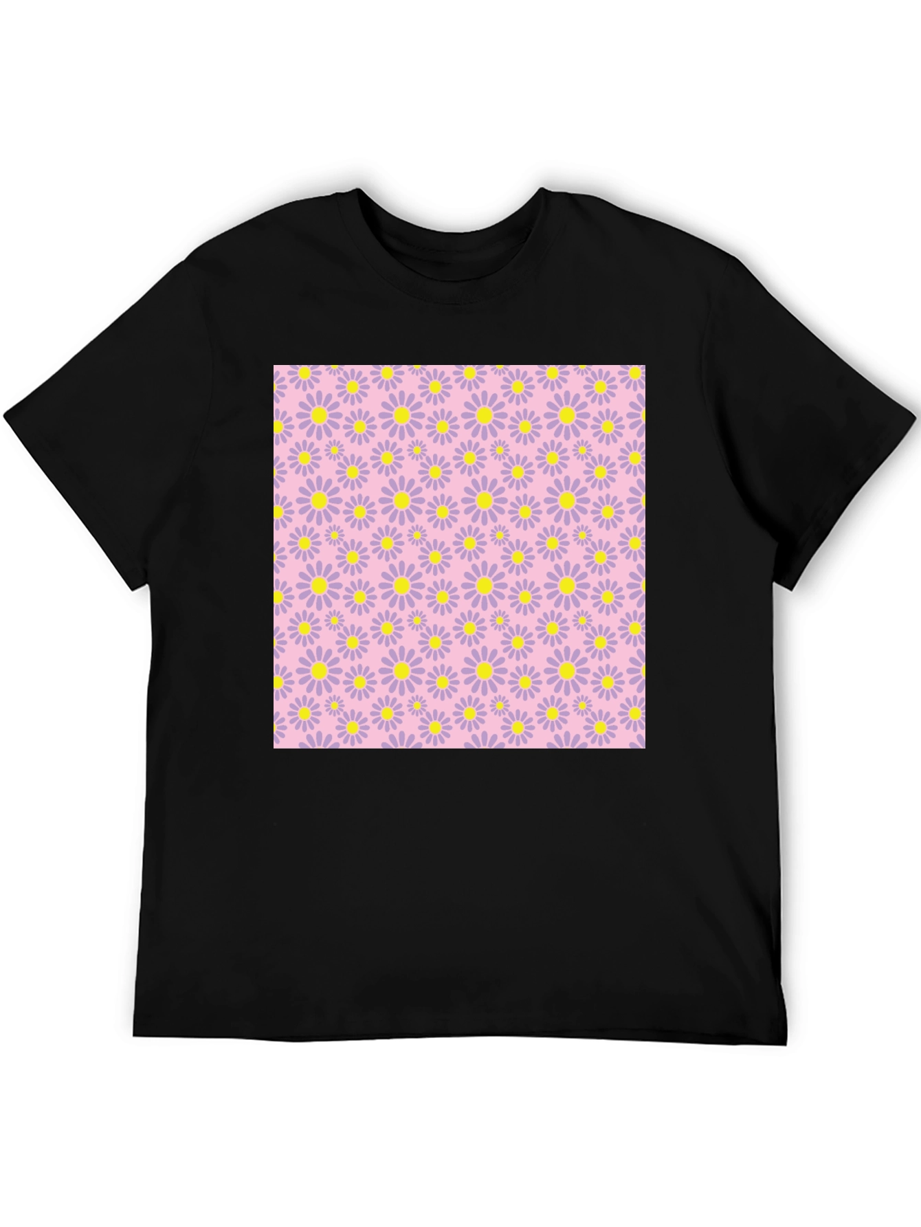Floral Patterned Black T-Shirt