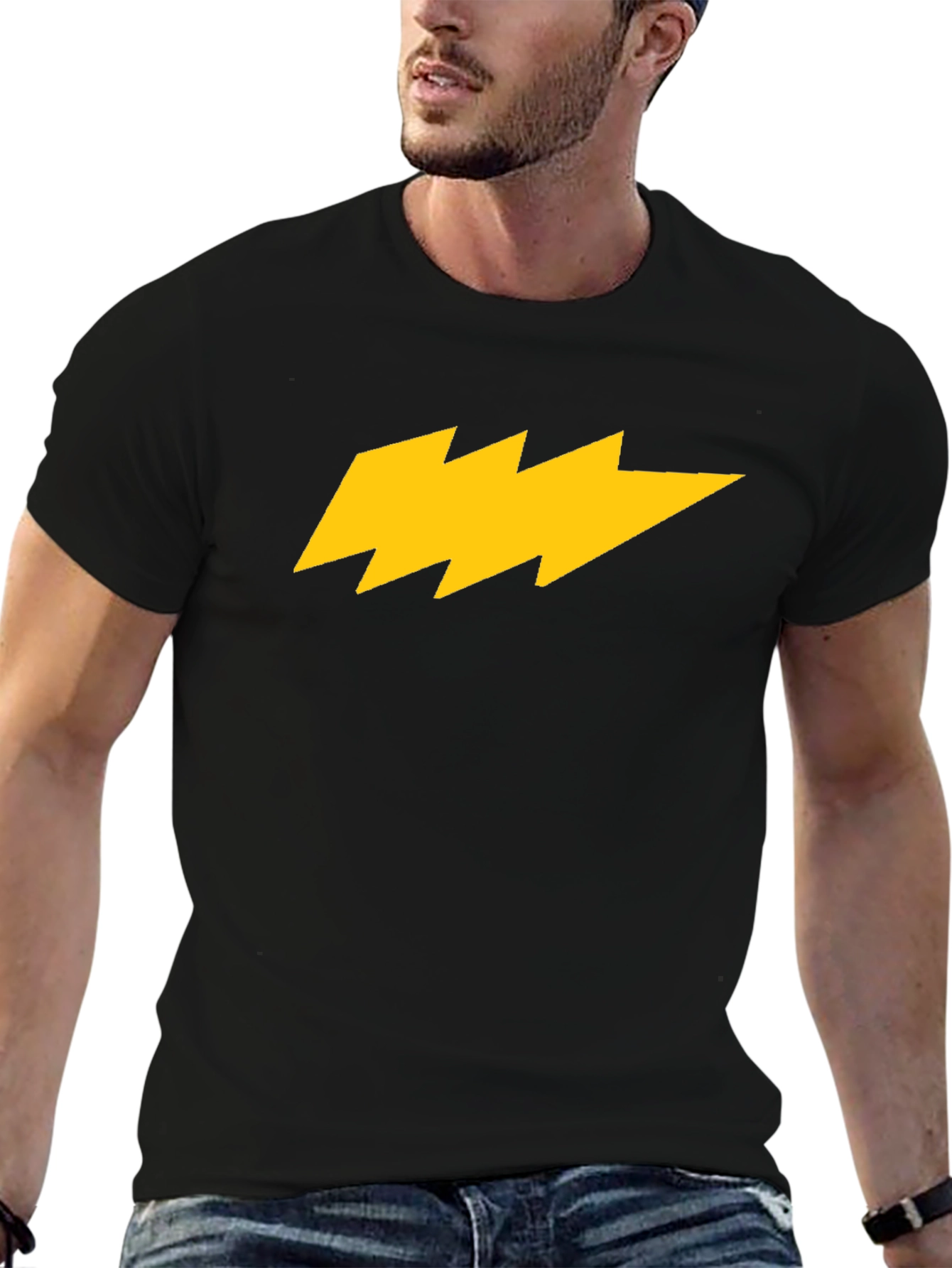 Lightning Bolt Graphic Tee - Bold Black Cotton Shirt