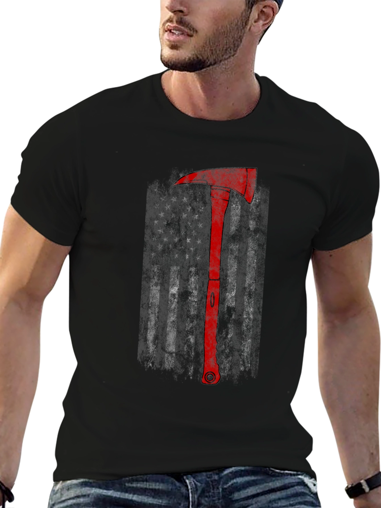 Firefighter Axe Flag Graphic Tee