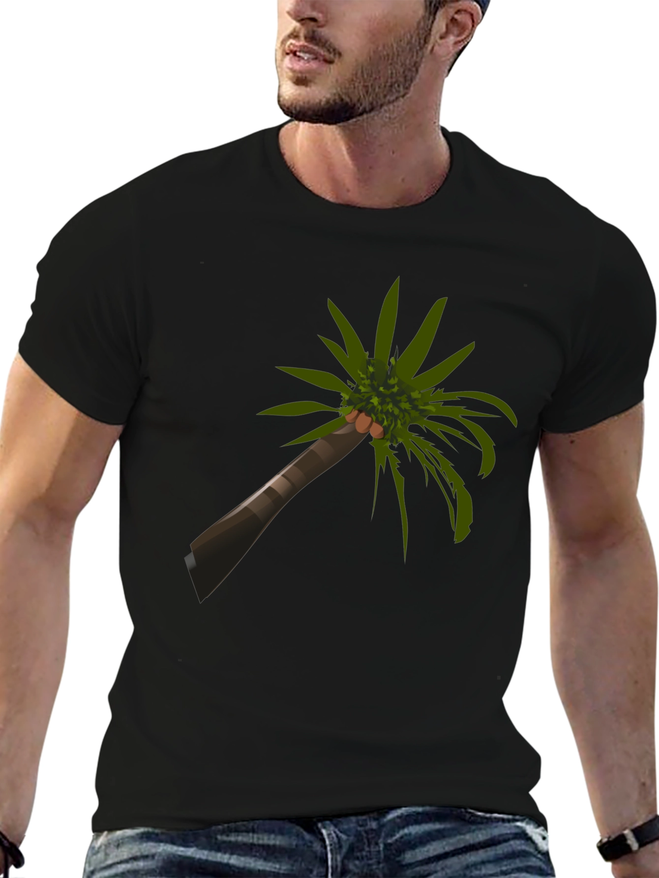 Tropical Palm Tree Graphic Tee - Casual Black T-Shirt