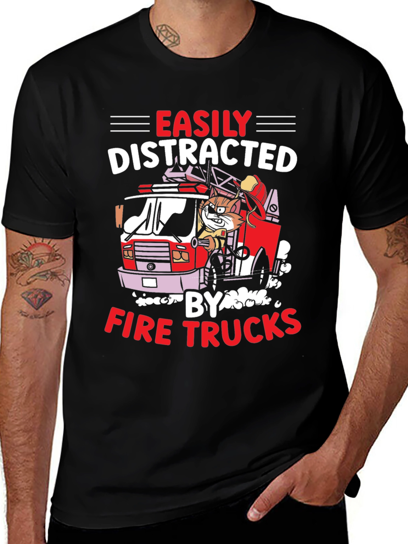 Easily Distracted Fire Trucks Graphic Tee