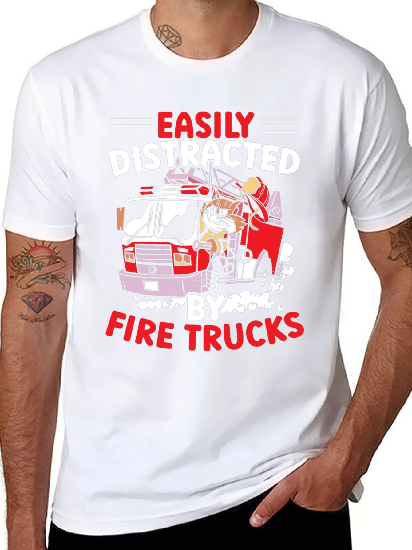 Easily Distracted Fire Trucks Graphic Tee