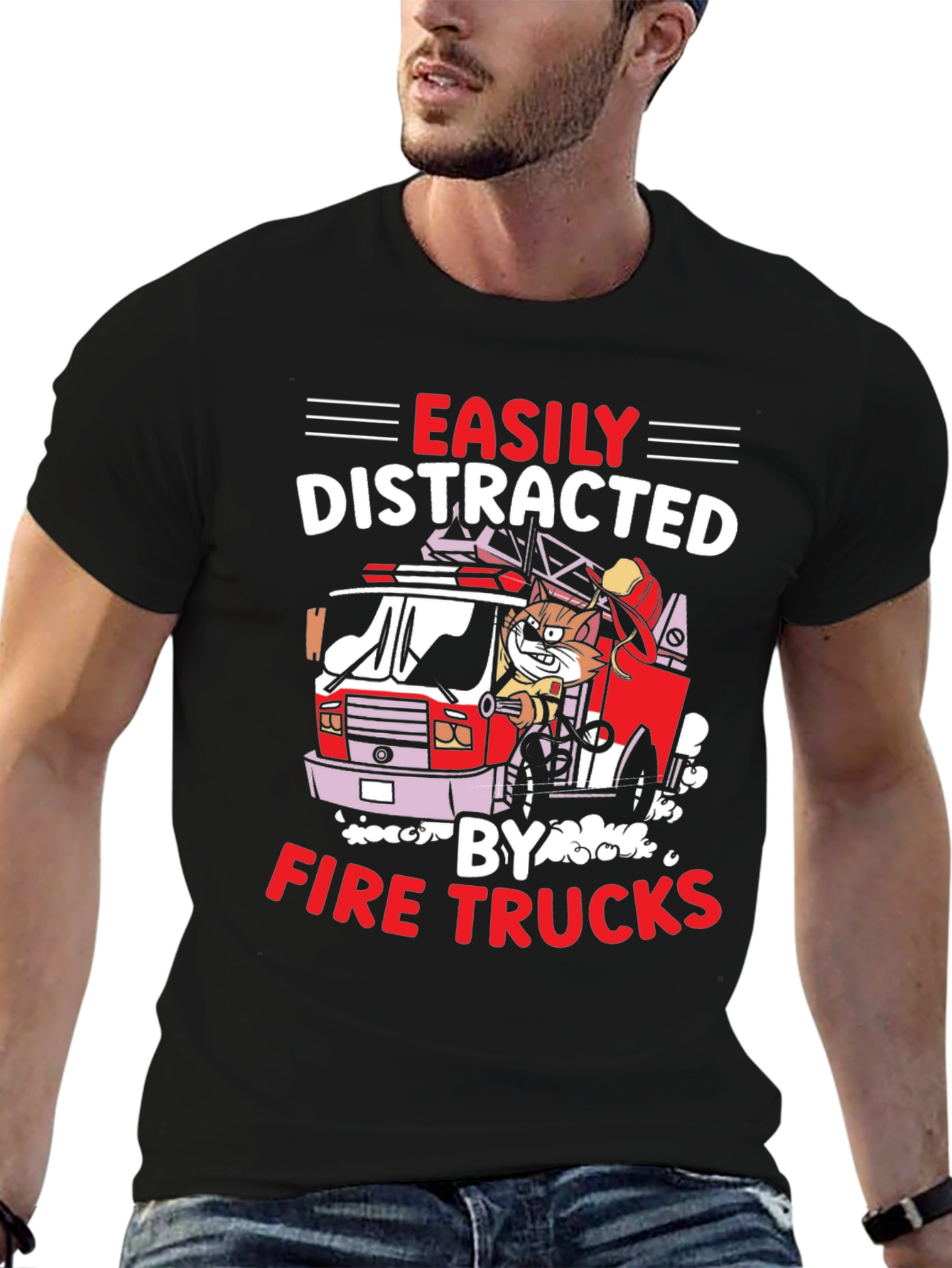 Easily Distracted Fire Trucks Graphic Tee