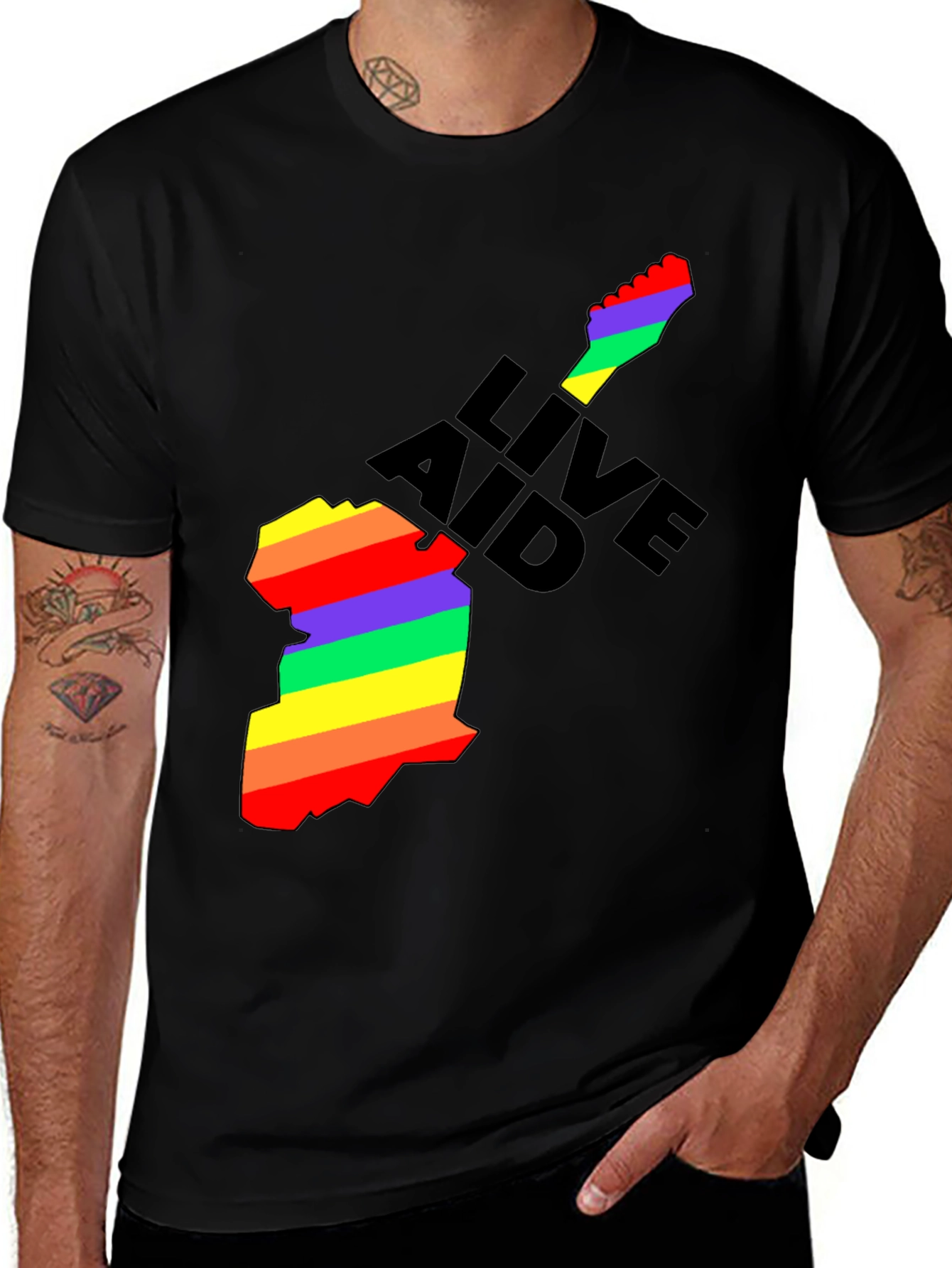 Live Aid Rainbow Guitar Graphic T-Shirt