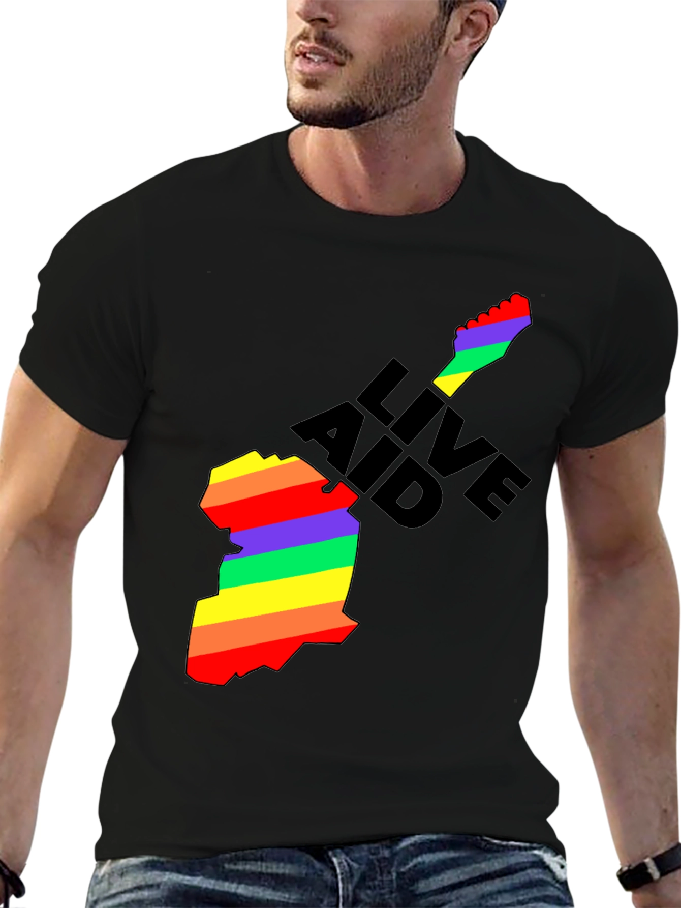 Live Aid Rainbow Guitar Graphic T-Shirt