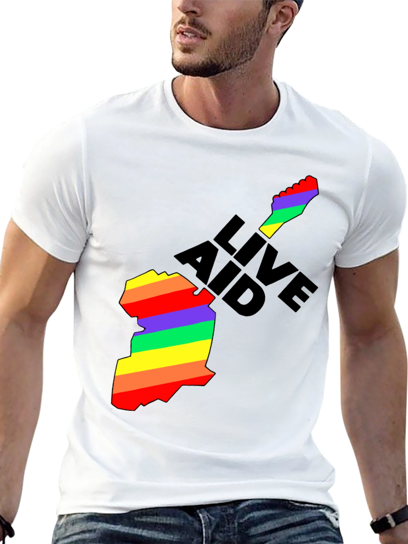 Live Aid Rainbow Guitar Graphic T-Shirt
