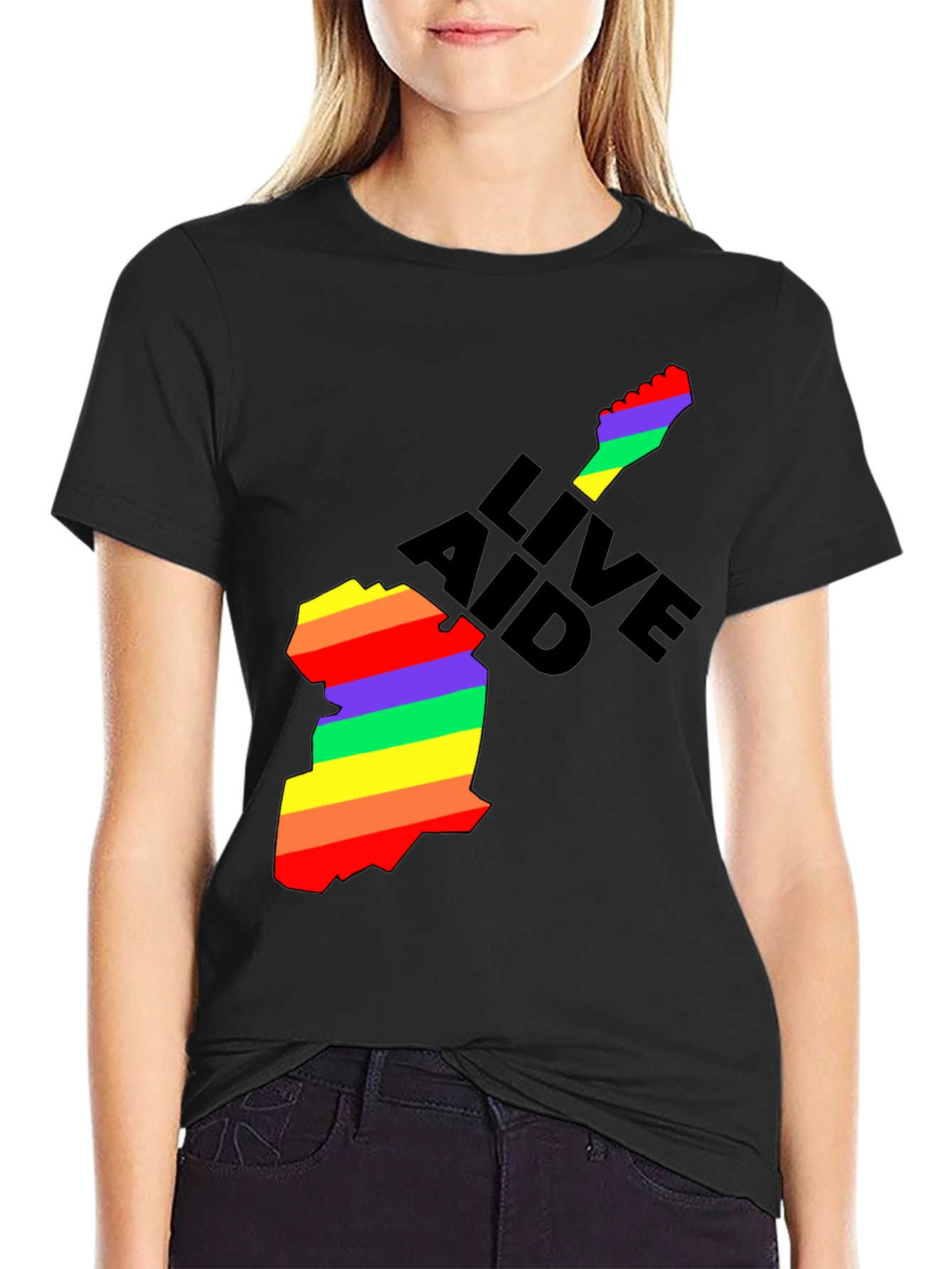 Live Aid Rainbow Guitar Graphic T-Shirt
